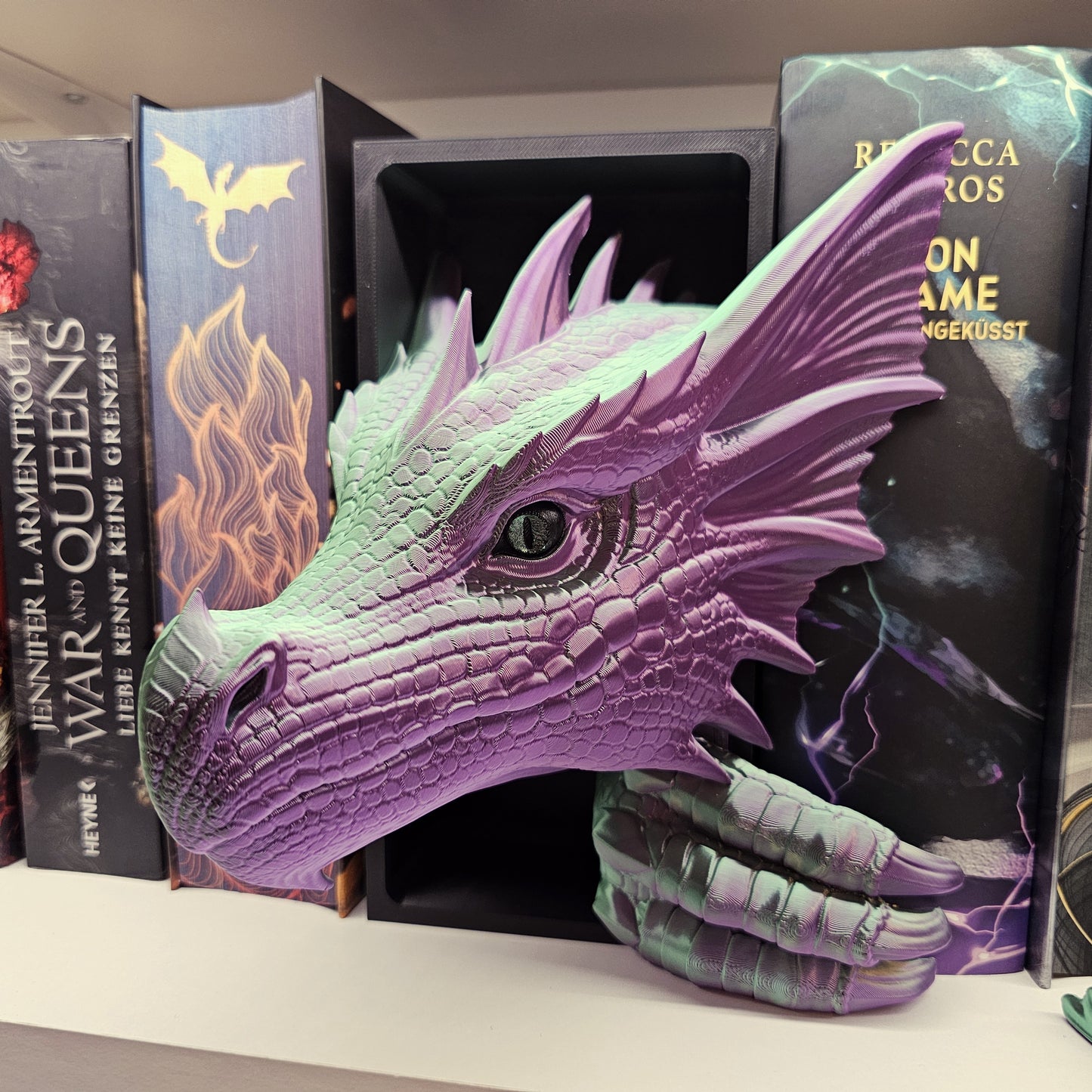 Book Nook Dragon green/purple shiny Set/Single | 3D Print | Bookend | Bookshelf Decoration