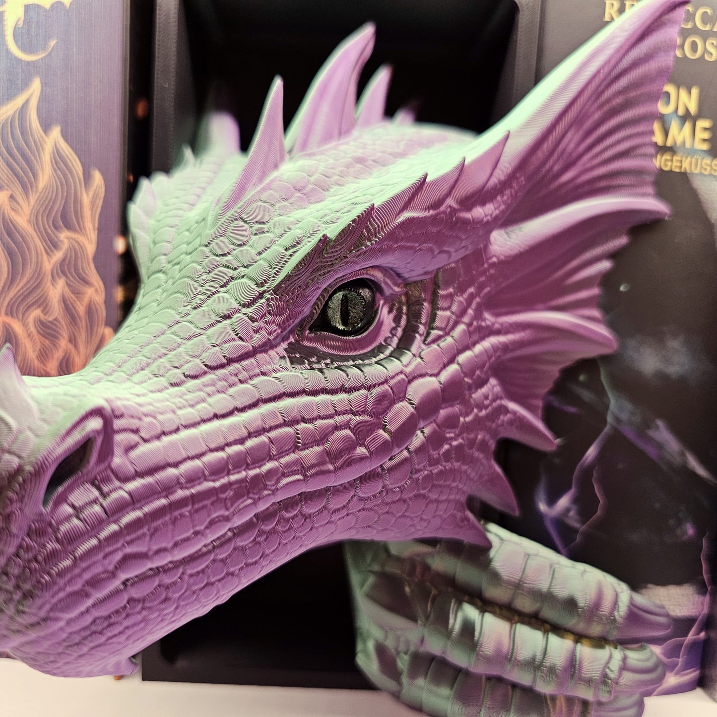 Book Nook Dragon green/purple shiny Set/Single | 3D Print | Bookend | Bookshelf Decoration