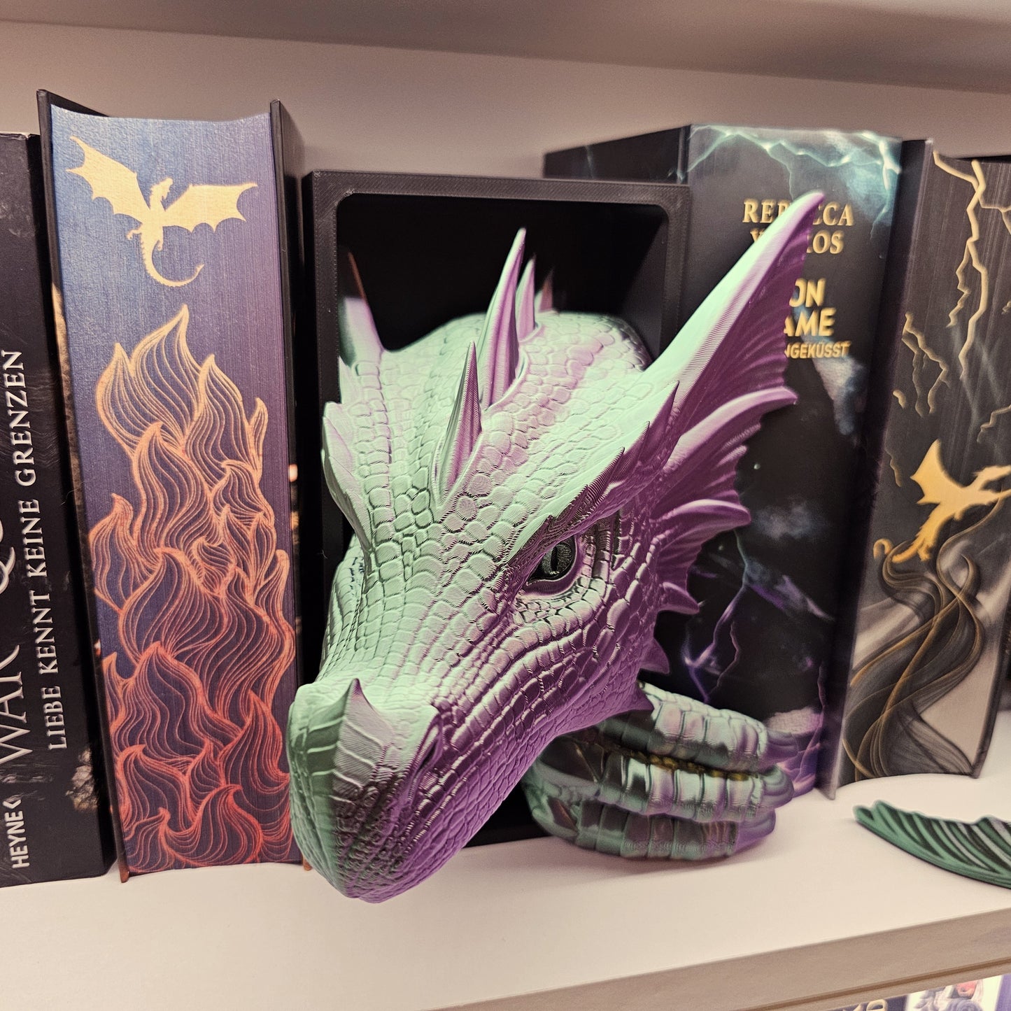 Book Nook Dragon green/purple shiny Set/Single | 3D Print | Bookend | Bookshelf Decoration