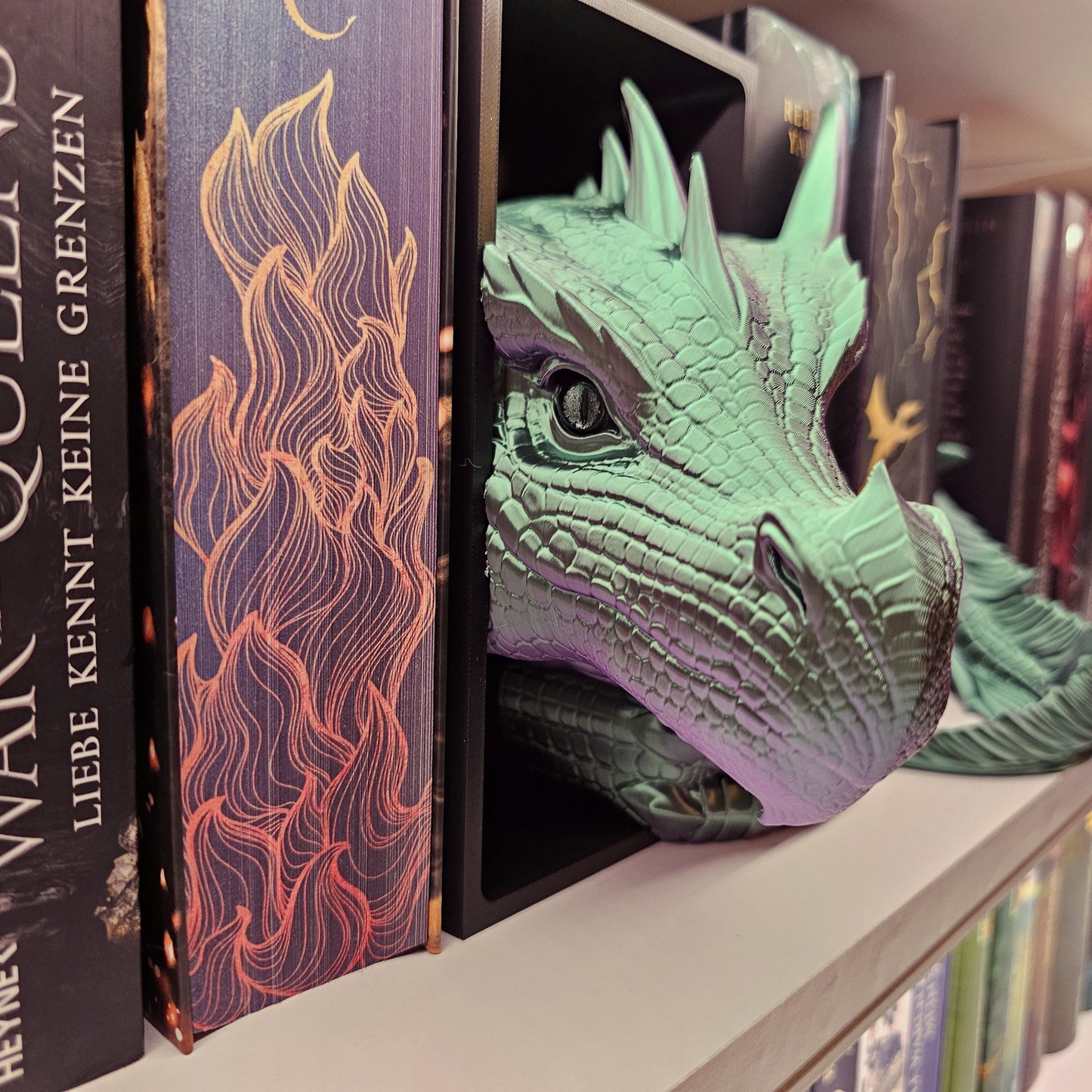 Book Nook Dragon green/purple shiny Set/Single | 3D Print | Bookend | Bookshelf Decoration