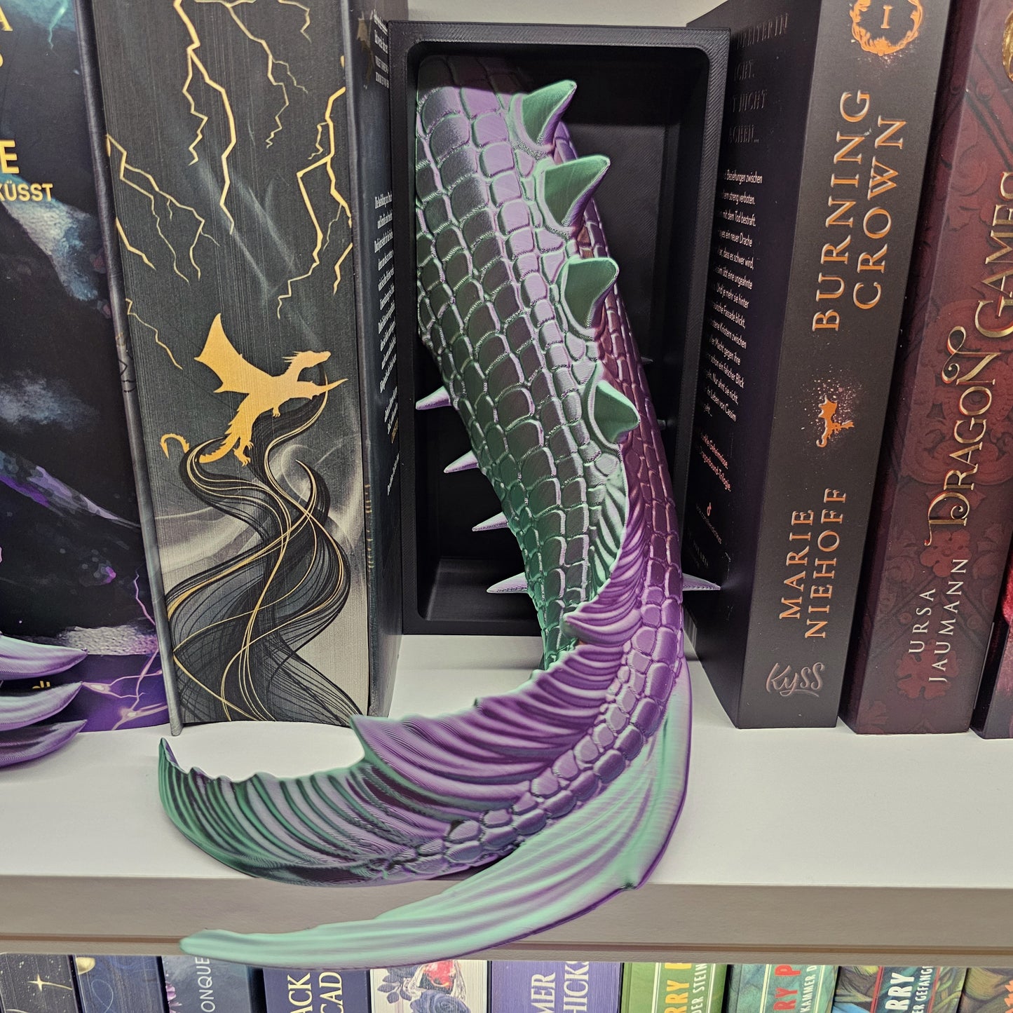 Book Nook Dragon green/purple shiny Set/Single | 3D Print | Bookend | Bookshelf Decoration