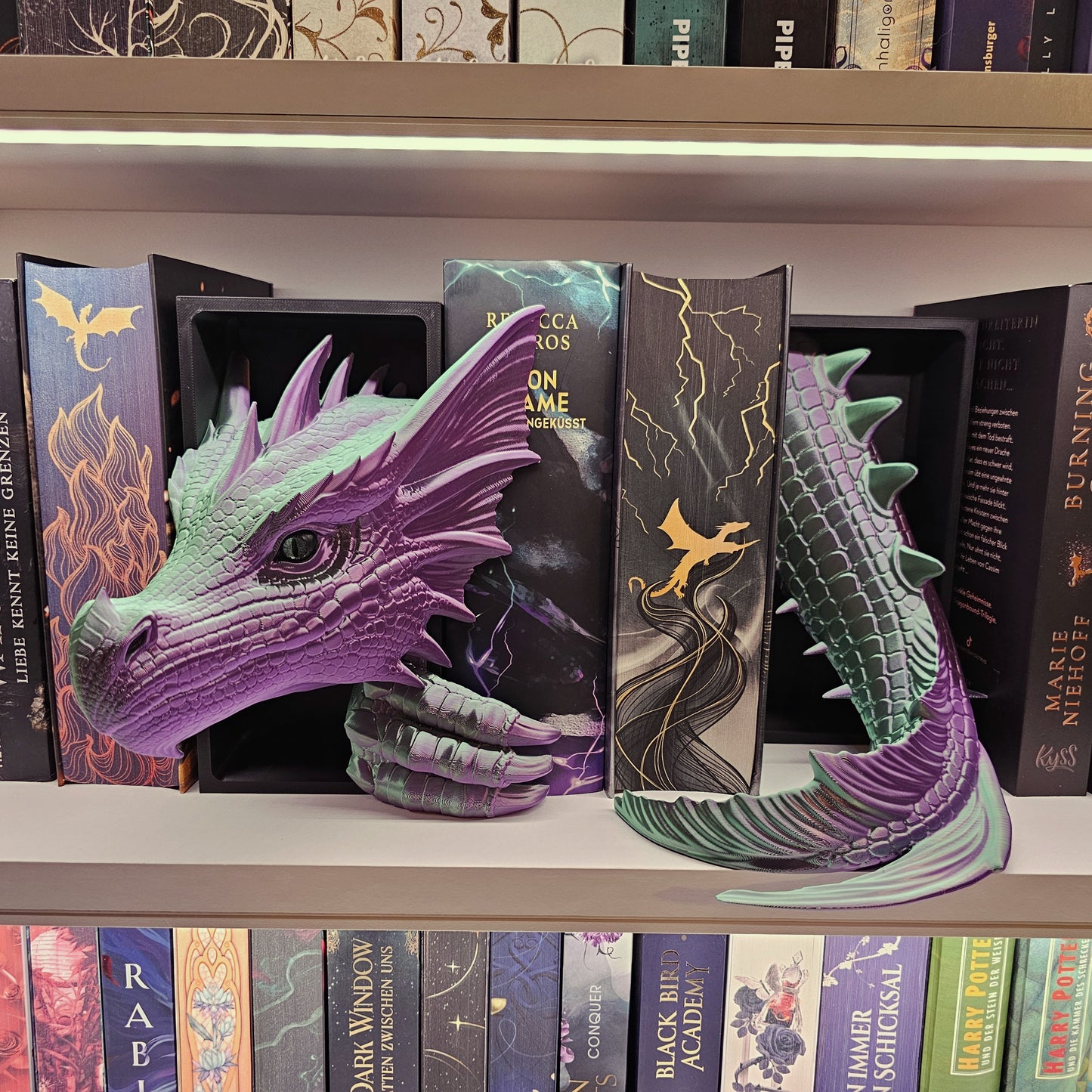 Book Nook Dragon green/purple shiny Set/Single | 3D Print | Bookend | Bookshelf Decoration