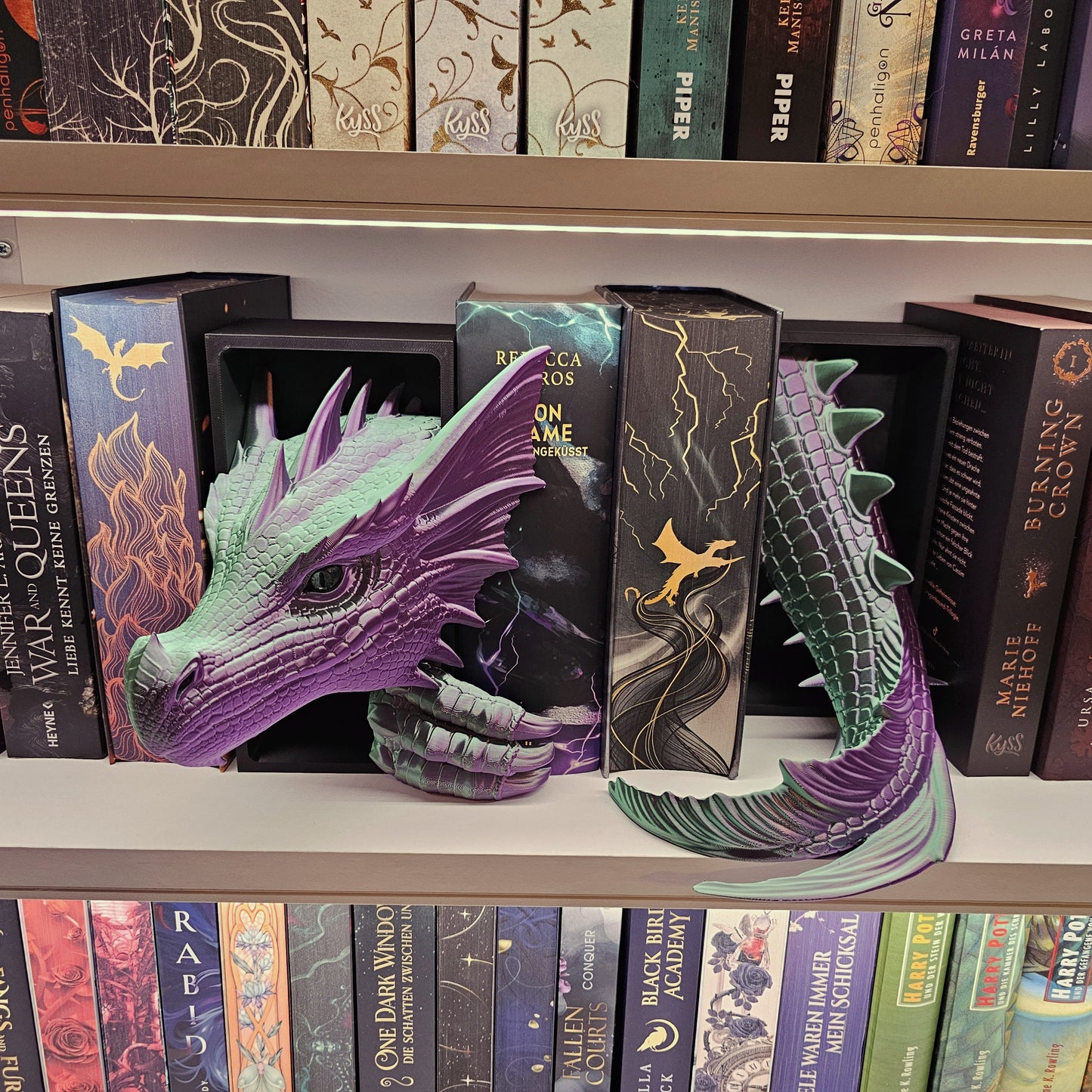 Book Nook Dragon green/purple shiny Set/Single | 3D Print | Bookend | Bookshelf Decoration