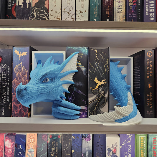 Book Nook Seedrache Blau/Weiß Set/Einzeln | 3D Druck | Buchstütze | Dekoration Bücherregal