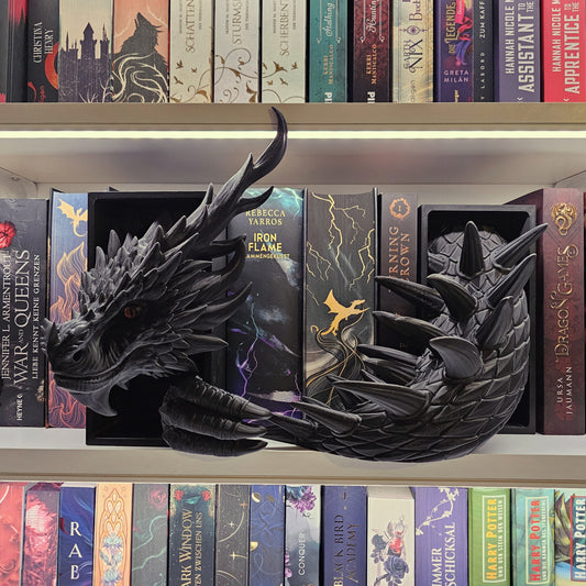 Book Nook XXL Kochenwächterdrache Schwarz Set/Einzeln | 3D Druck | Buchstütze | Dekoration Bücherregal