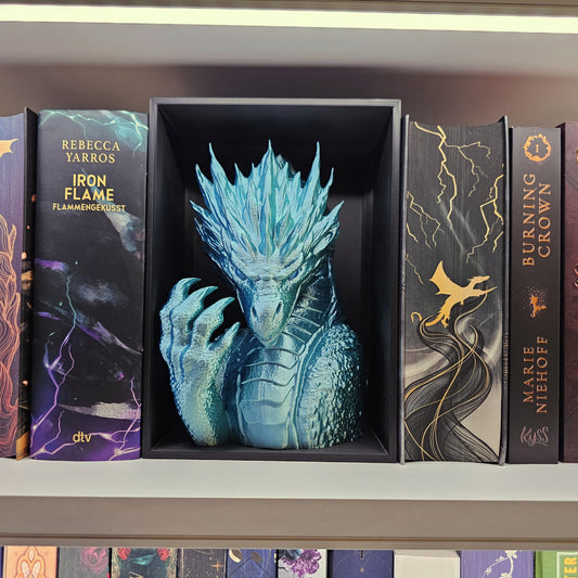 Book Nook Frostdrache Eisblau glänzend | 3D Druck | Buchstütze | Dekoration Bücherregal