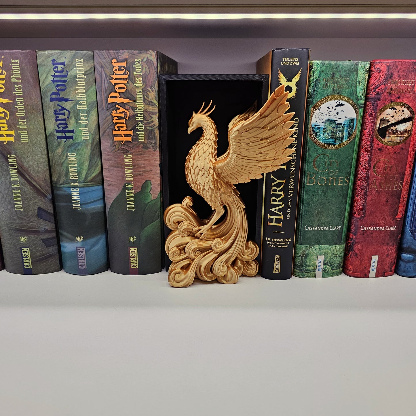 Book Nook Phoenix Gold glossy | 3D Print | Bookend | Bookshelf Decoration