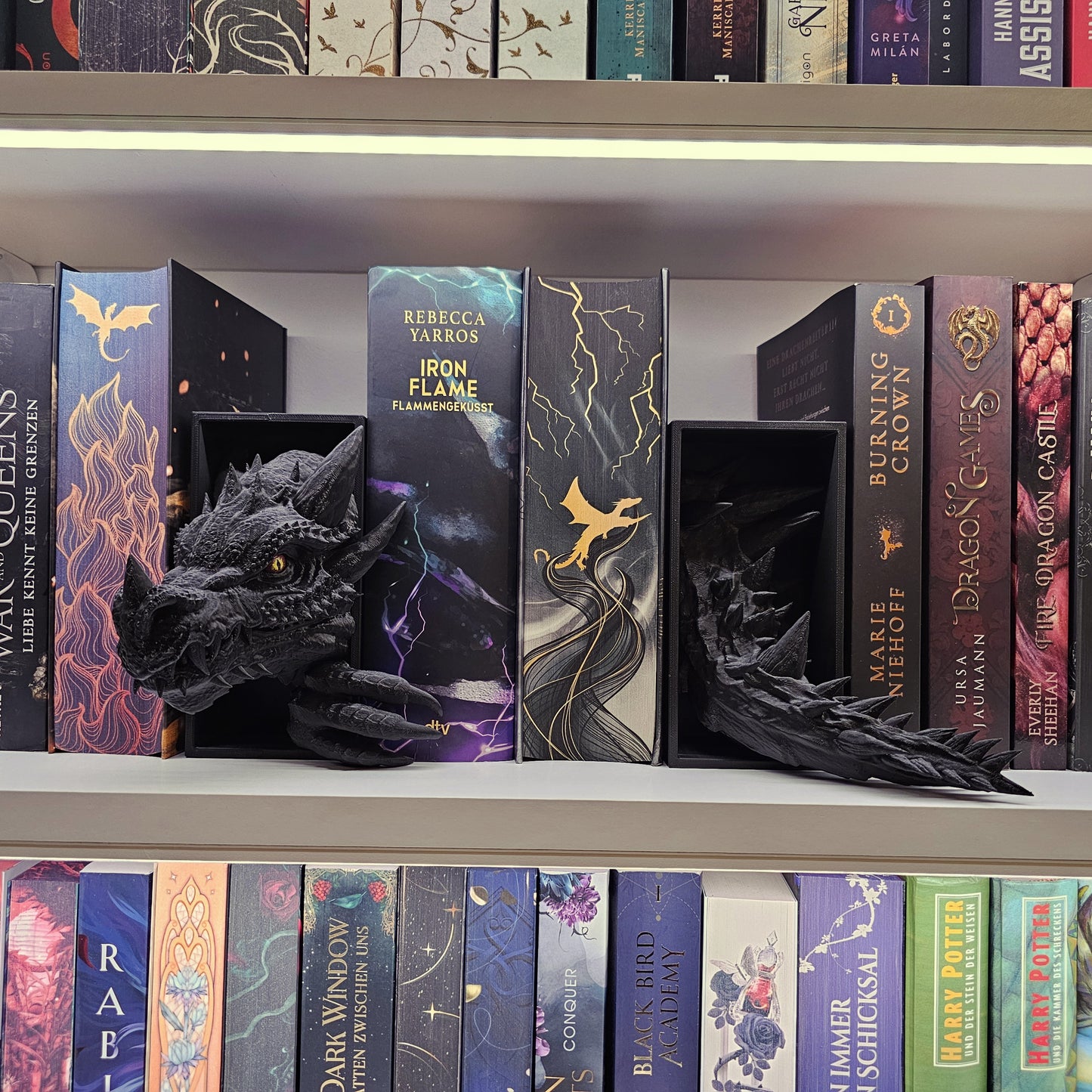 Book Nook Set Drache Schwarz Klein | 3D Druck | Buchstütze | Dekoration Bücherregal