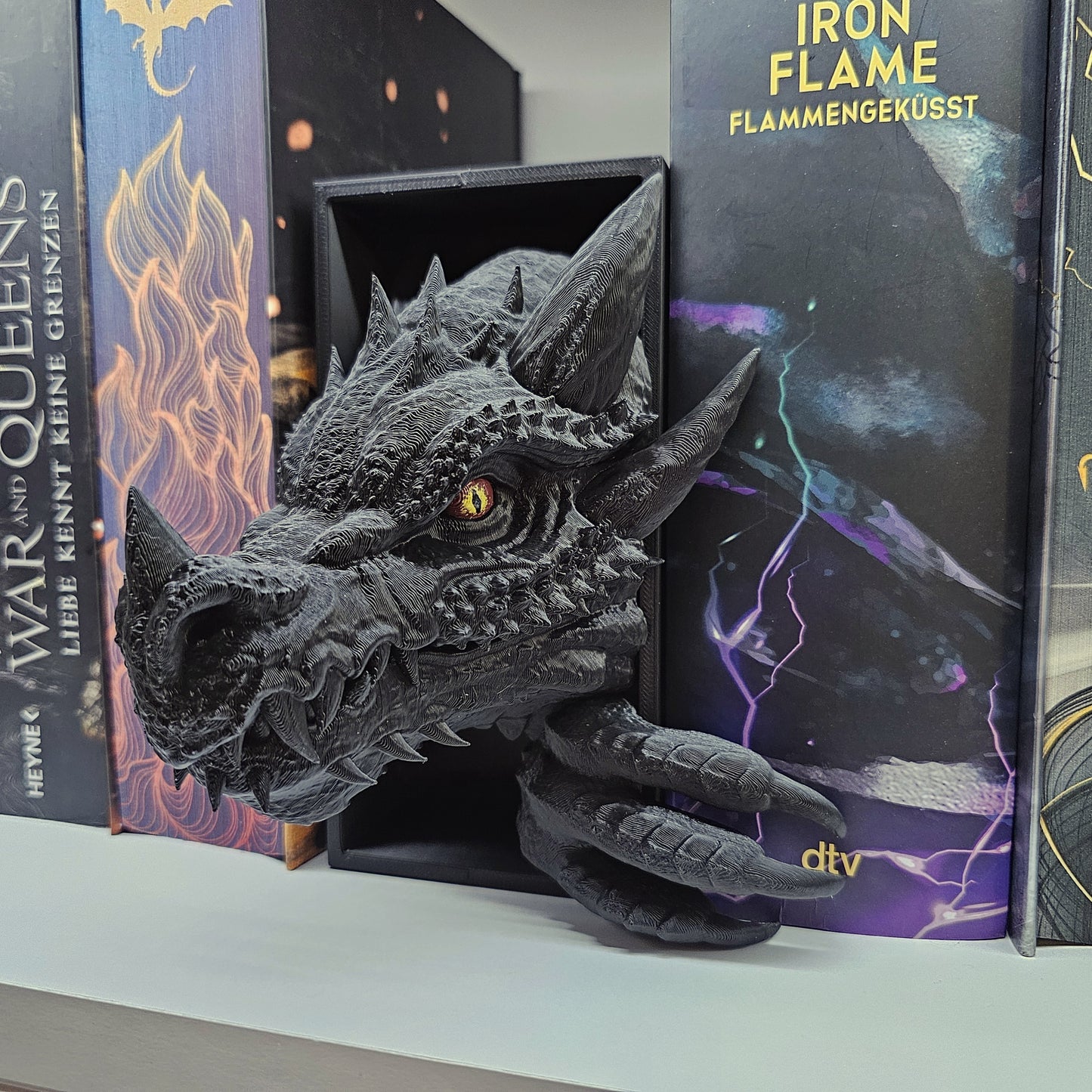 Book Nook Set Drache Schwarz Klein | 3D Druck | Buchstütze | Dekoration Bücherregal