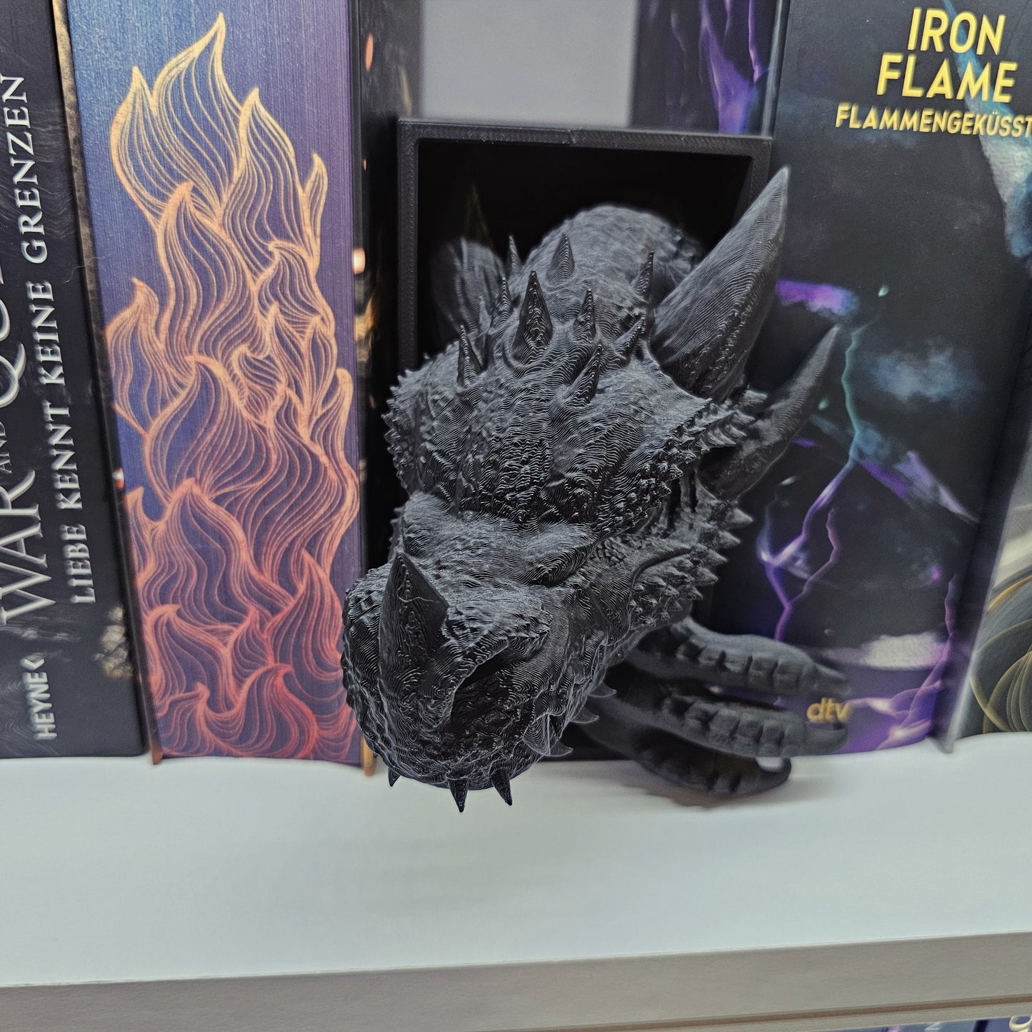 Book Nook Set Drache Schwarz Klein | 3D Druck | Buchstütze | Dekoration Bücherregal
