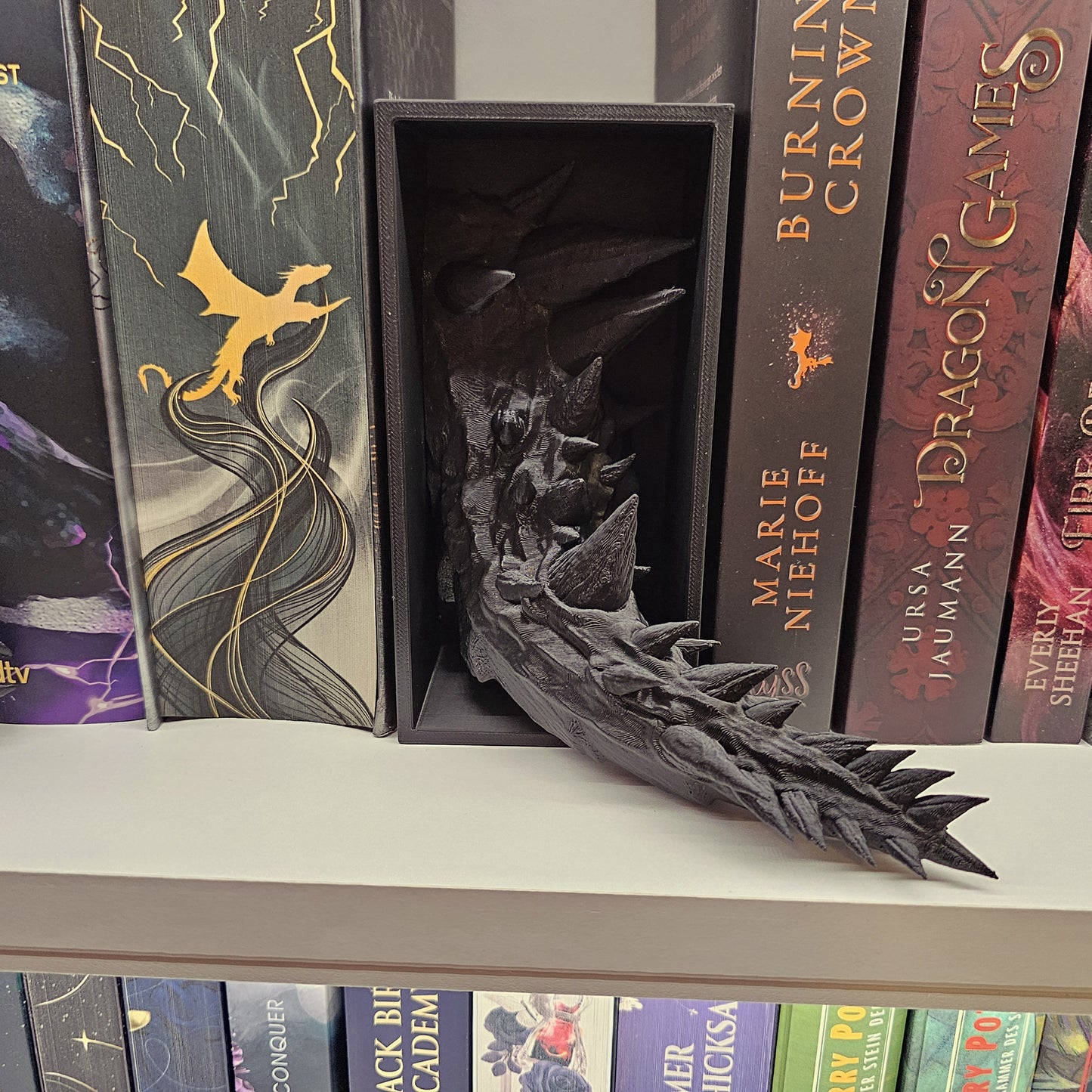 Book Nook Set Drache Schwarz Klein | 3D Druck | Buchstütze | Dekoration Bücherregal