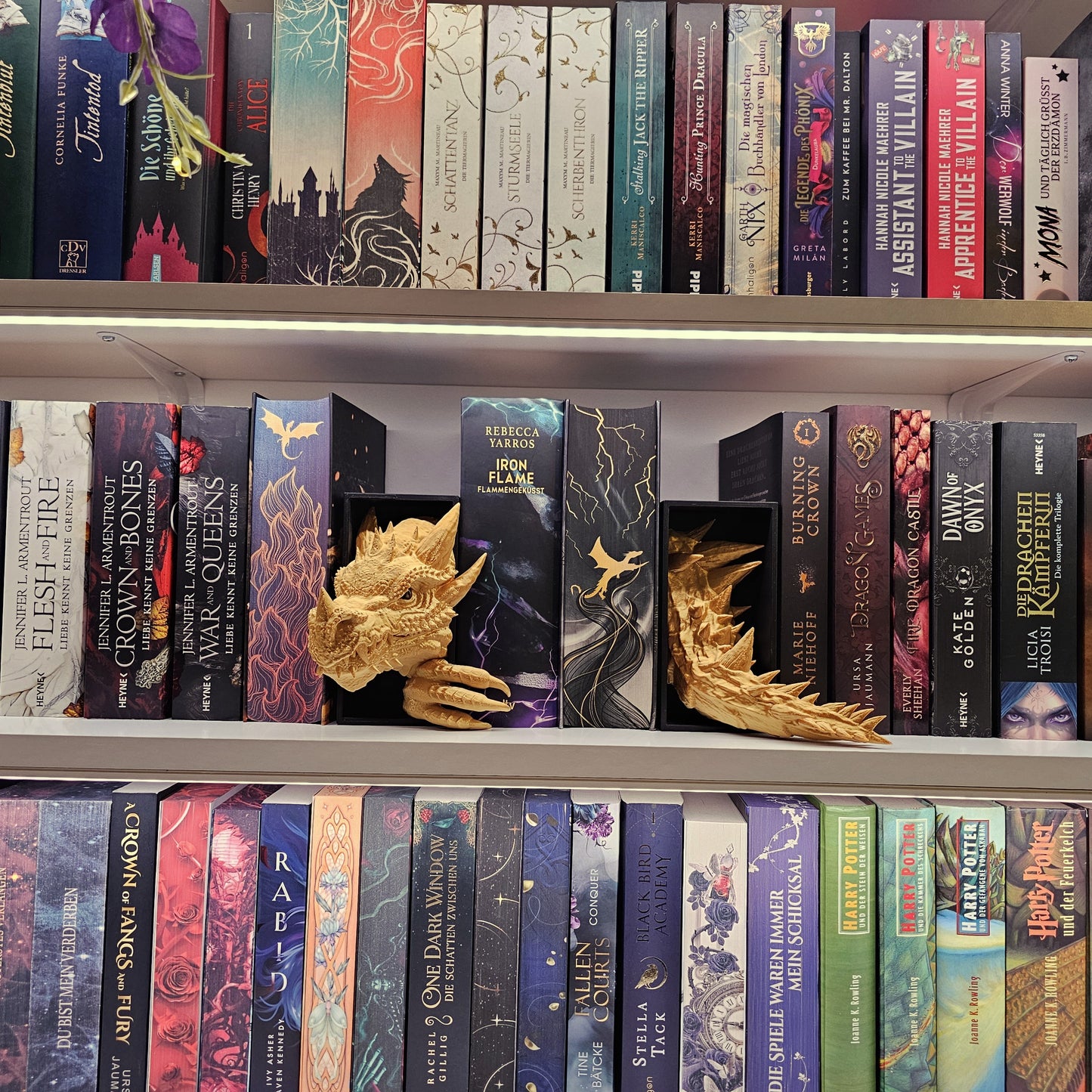 Book Nook Set Dragon Gold glossy Small | 3D Print | Bookend | Bookshelf Decoration