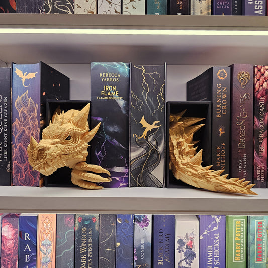 Book Nook Set Drache Gold glänzend Klein | 3D Druck | Buchstütze | Dekoration Bücherregal