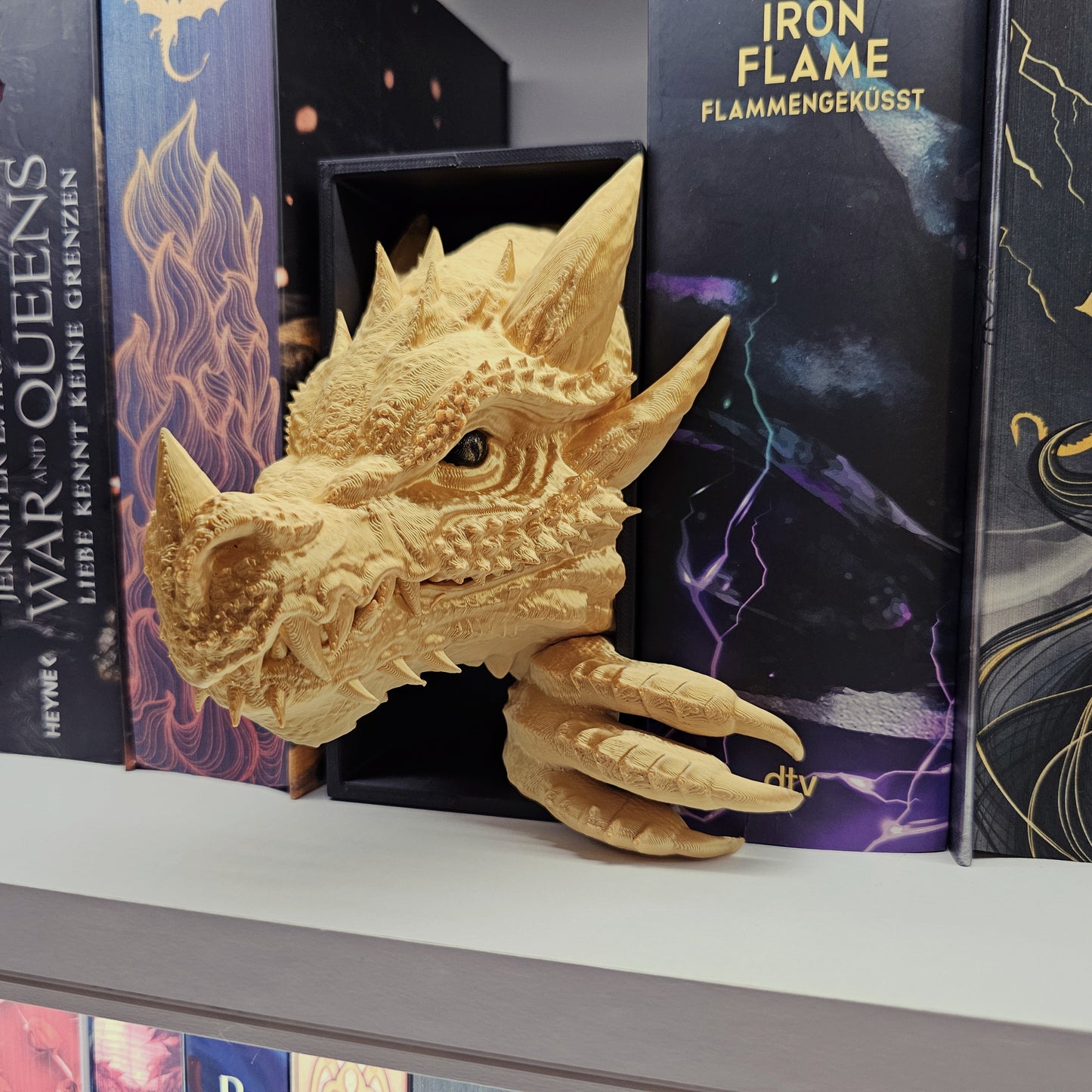 Book Nook Set Drache Gold glänzend Klein | 3D Druck | Buchstütze | Dekoration Bücherregal