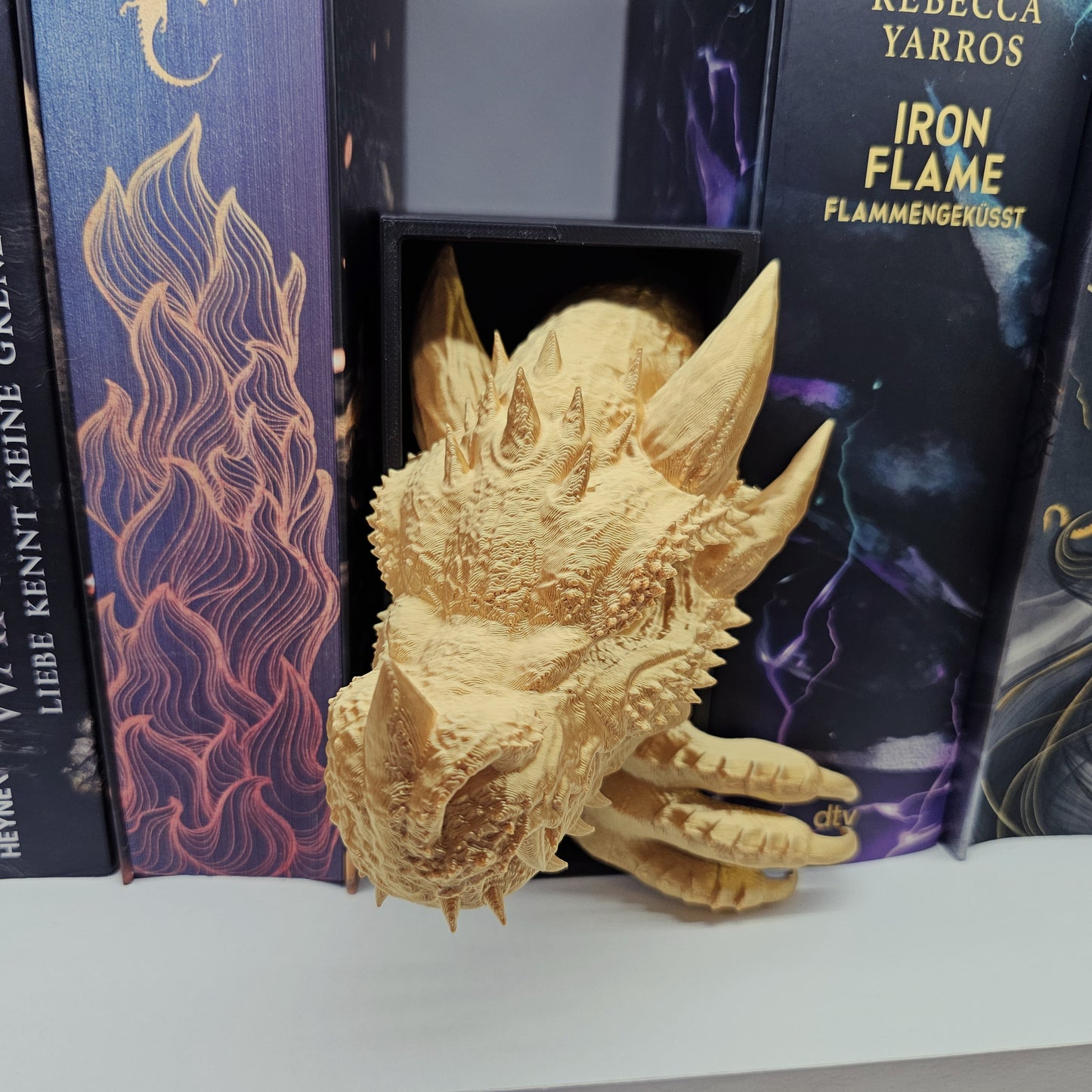 Book Nook Set Drache Gold glänzend Klein | 3D Druck | Buchstütze | Dekoration Bücherregal
