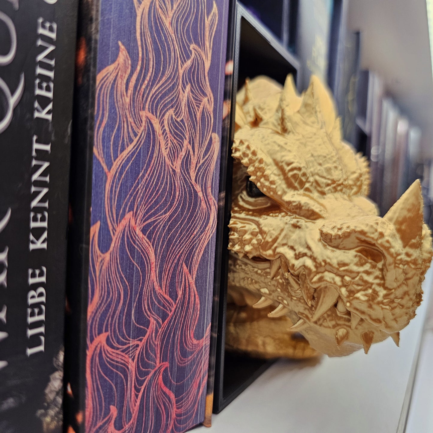 Book Nook Set Drache Gold glänzend Klein | 3D Druck | Buchstütze | Dekoration Bücherregal