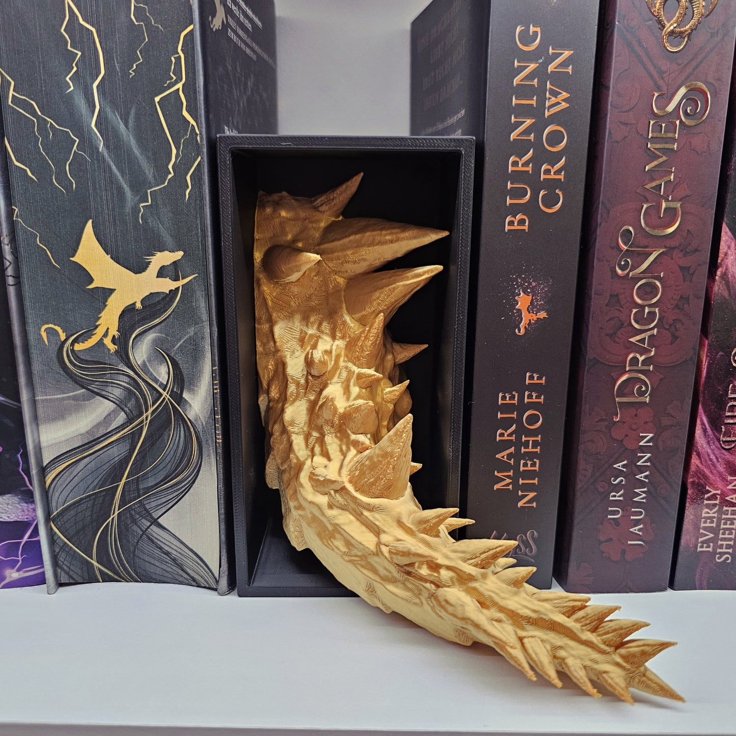 Book Nook Set Drache Gold glänzend Klein | 3D Druck | Buchstütze | Dekoration Bücherregal
