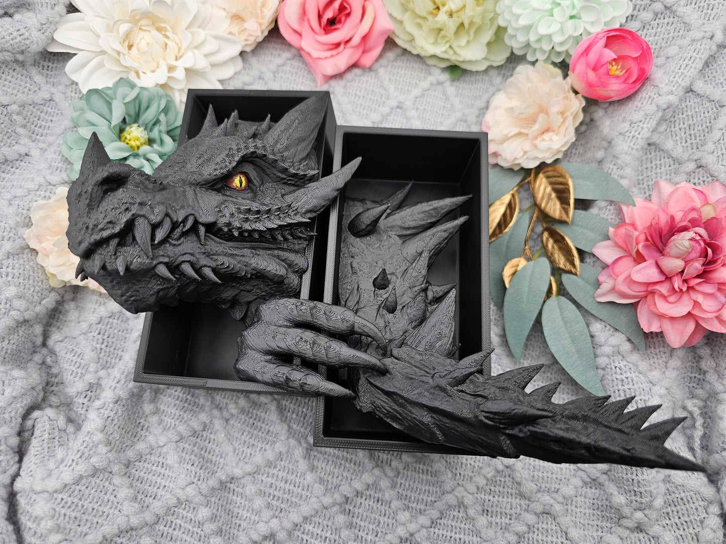 Book Nook Set Dragon Black Small | 3D Print | Bookend | Bookshelf Decoration