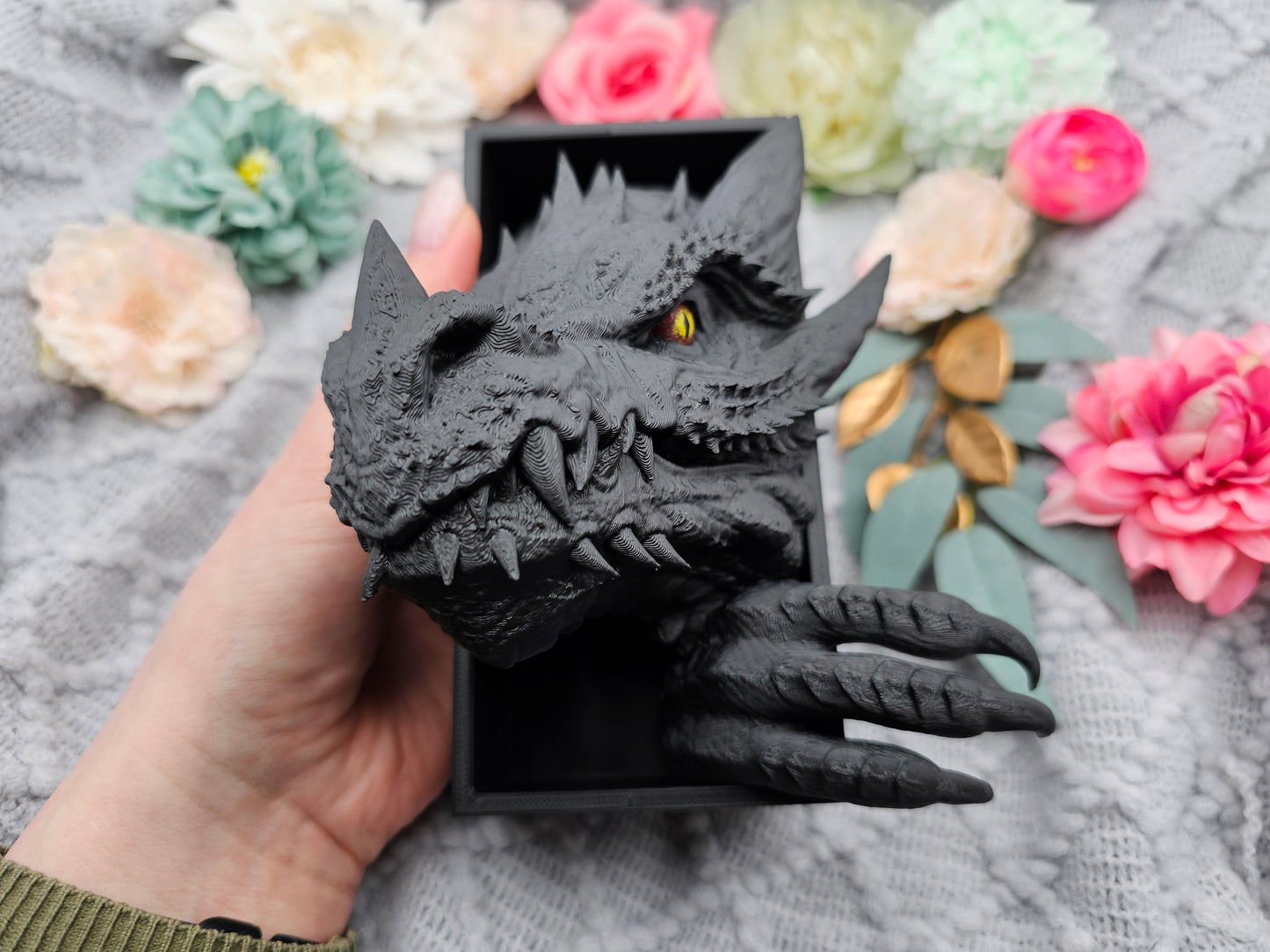 Book Nook Set Drache Schwarz Klein | 3D Druck | Buchstütze | Dekoration Bücherregal