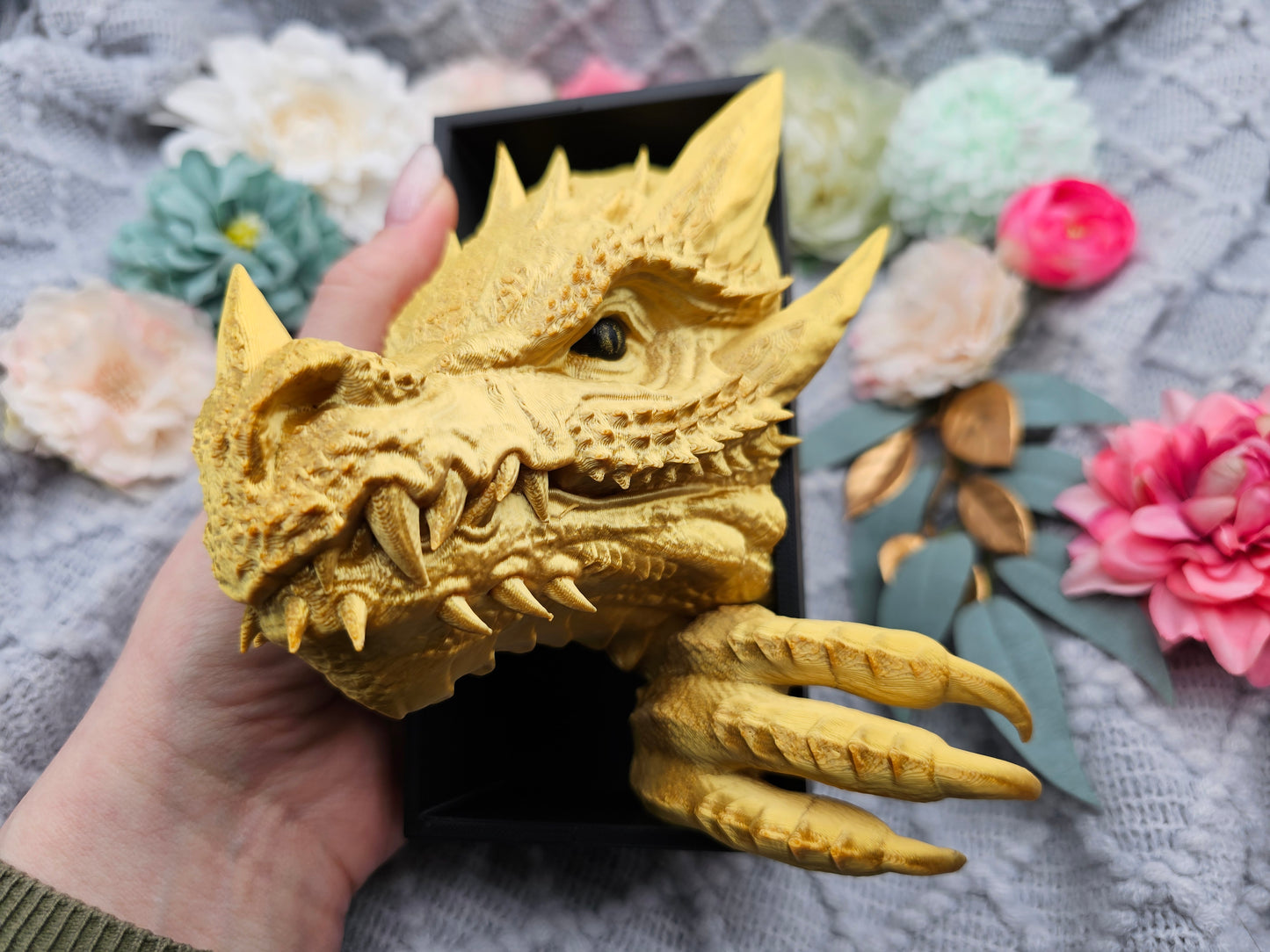 Book Nook Set Drache Gold glänzend Klein | 3D Druck | Buchstütze | Dekoration Bücherregal
