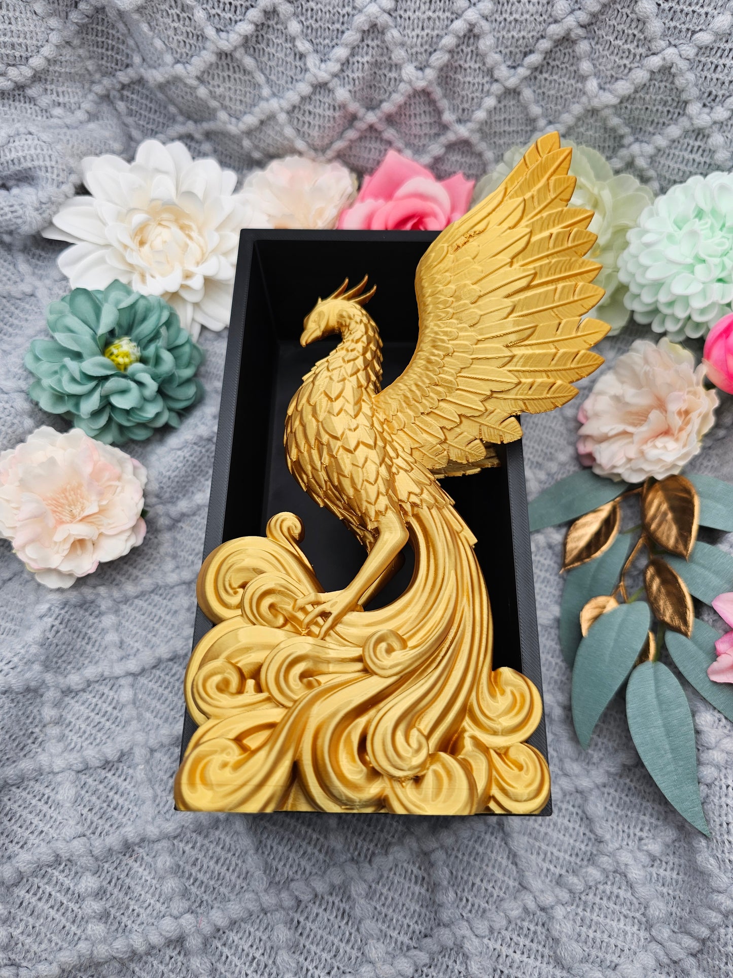Book Nook Phoenix Gold glänzend | 3D Druck | Buchstütze | Dekoration Bücherregal