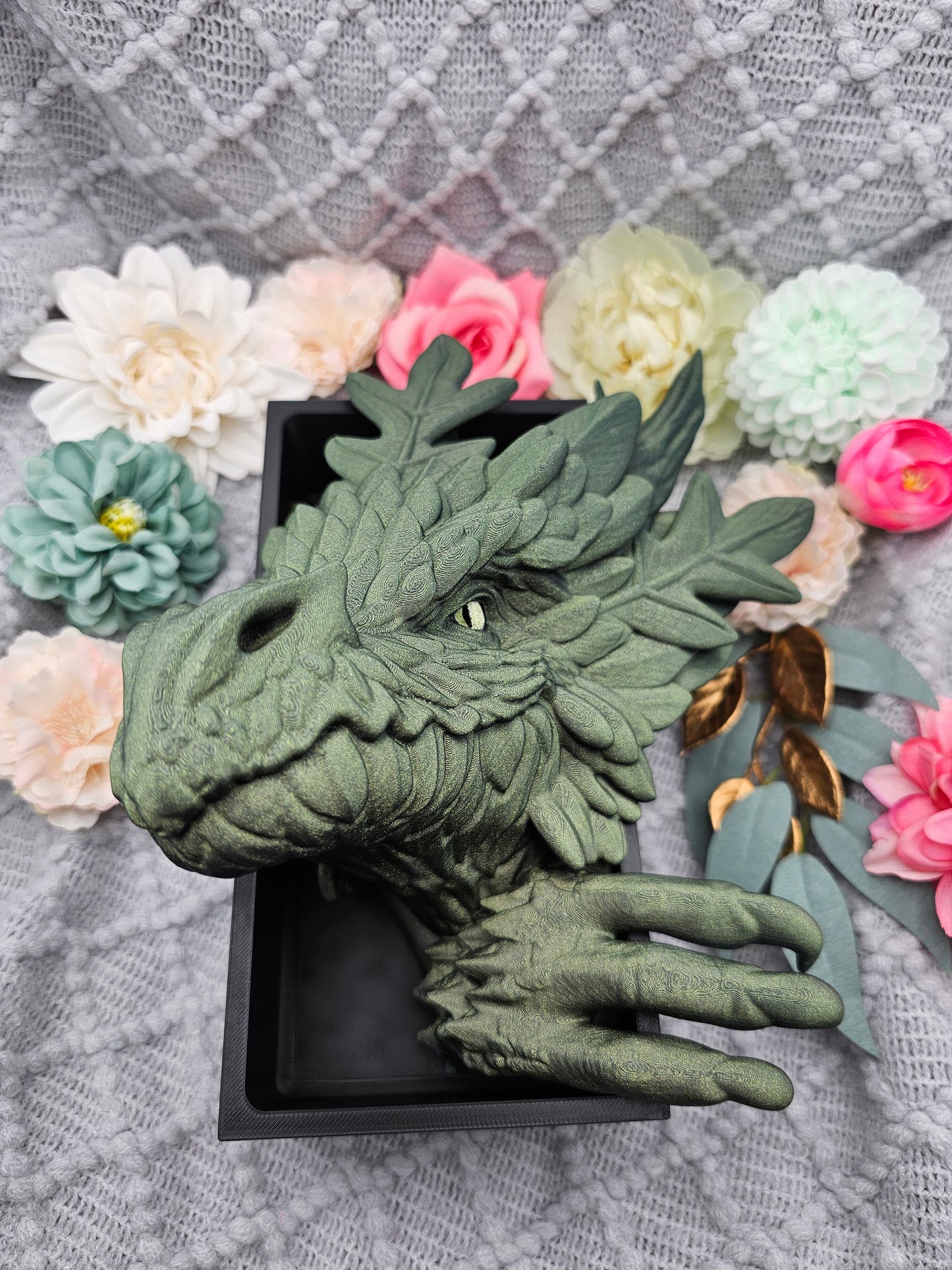 Book Nook Forest Dragon Green with Gold Glitter Set/Single | 3D Print | Bookend | Bookshelf Decoration