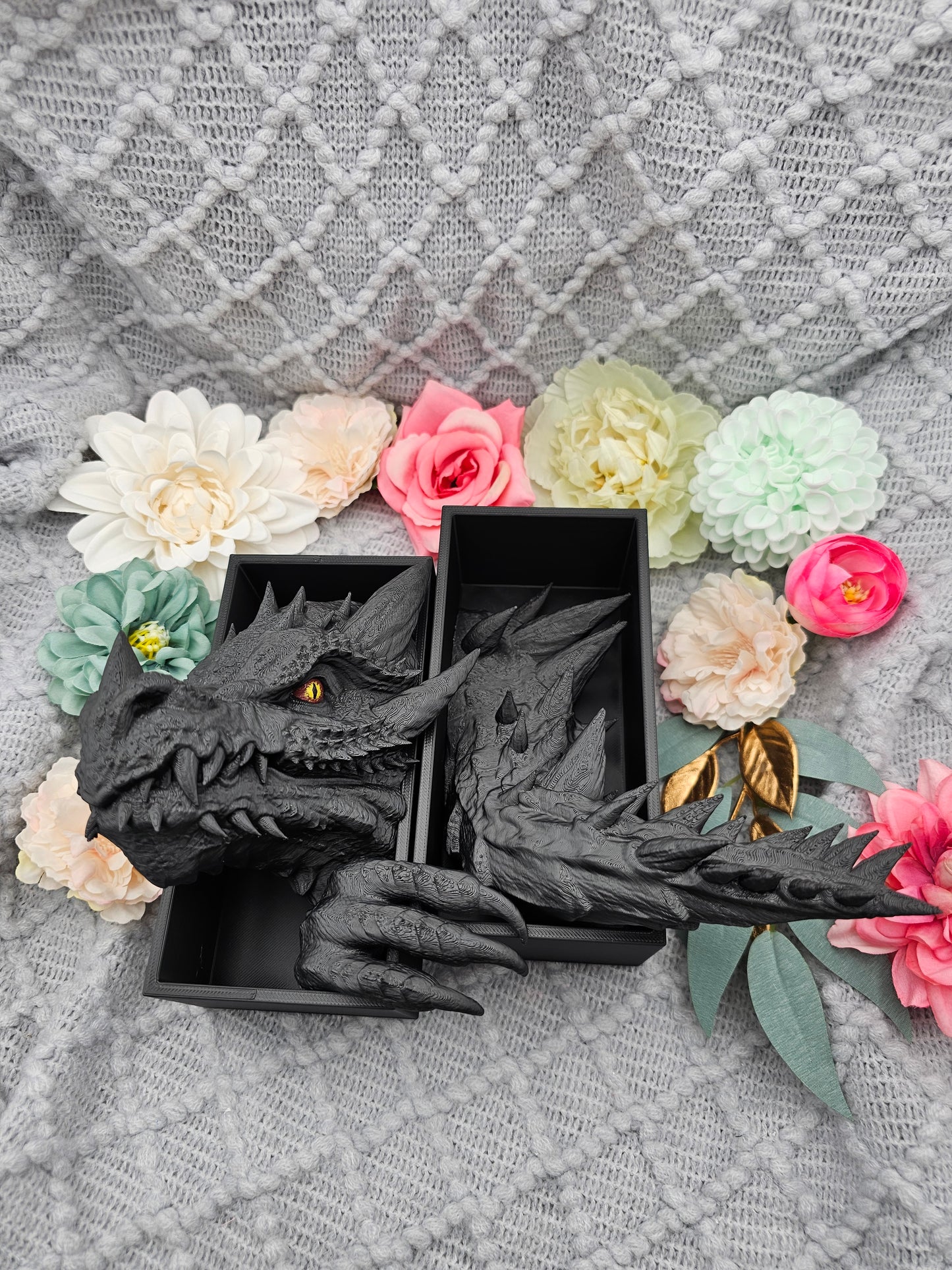 Book Nook Set Dragon Black Small | 3D Print | Bookend | Bookshelf Decoration