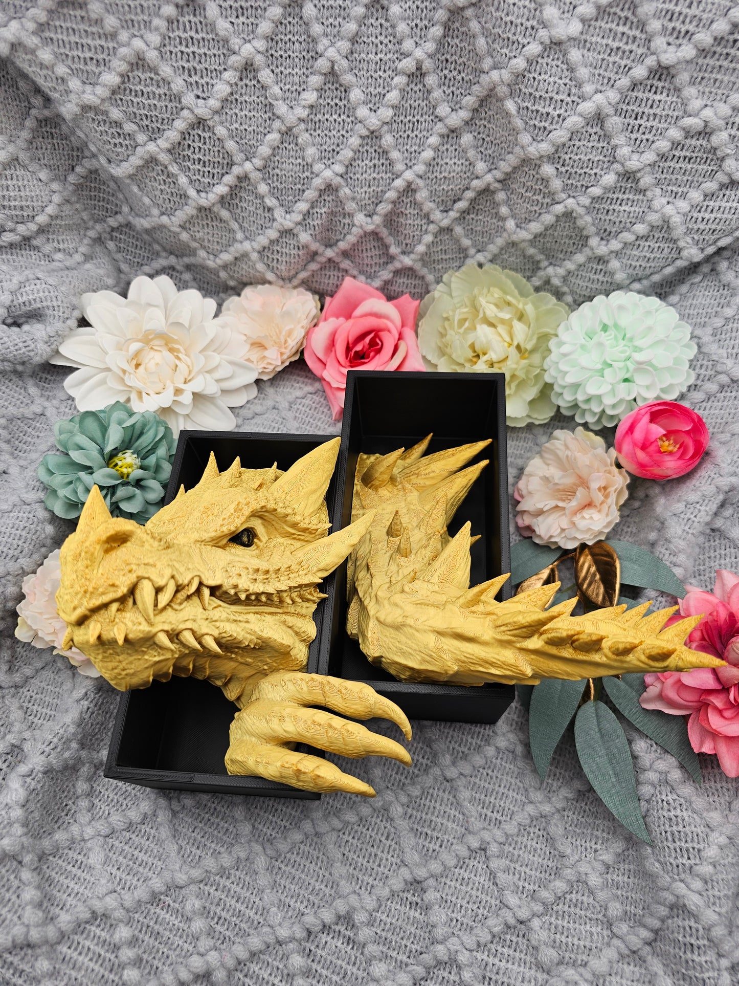 Book Nook Set Dragon Gold glossy Small | 3D Print | Bookend | Bookshelf Decoration