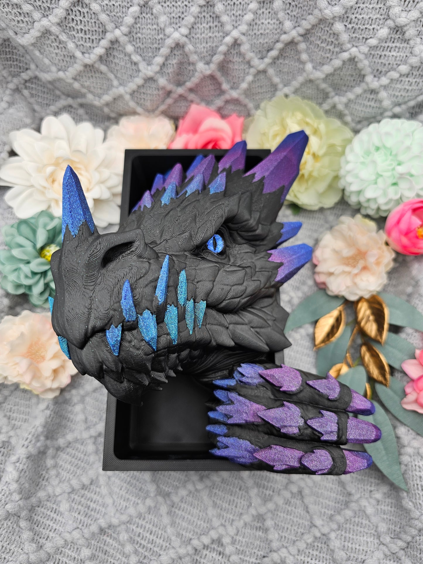 Book Nook Crystal Dragon Black Galaxy | 3D Print | Bookend | Bookshelf Decoration