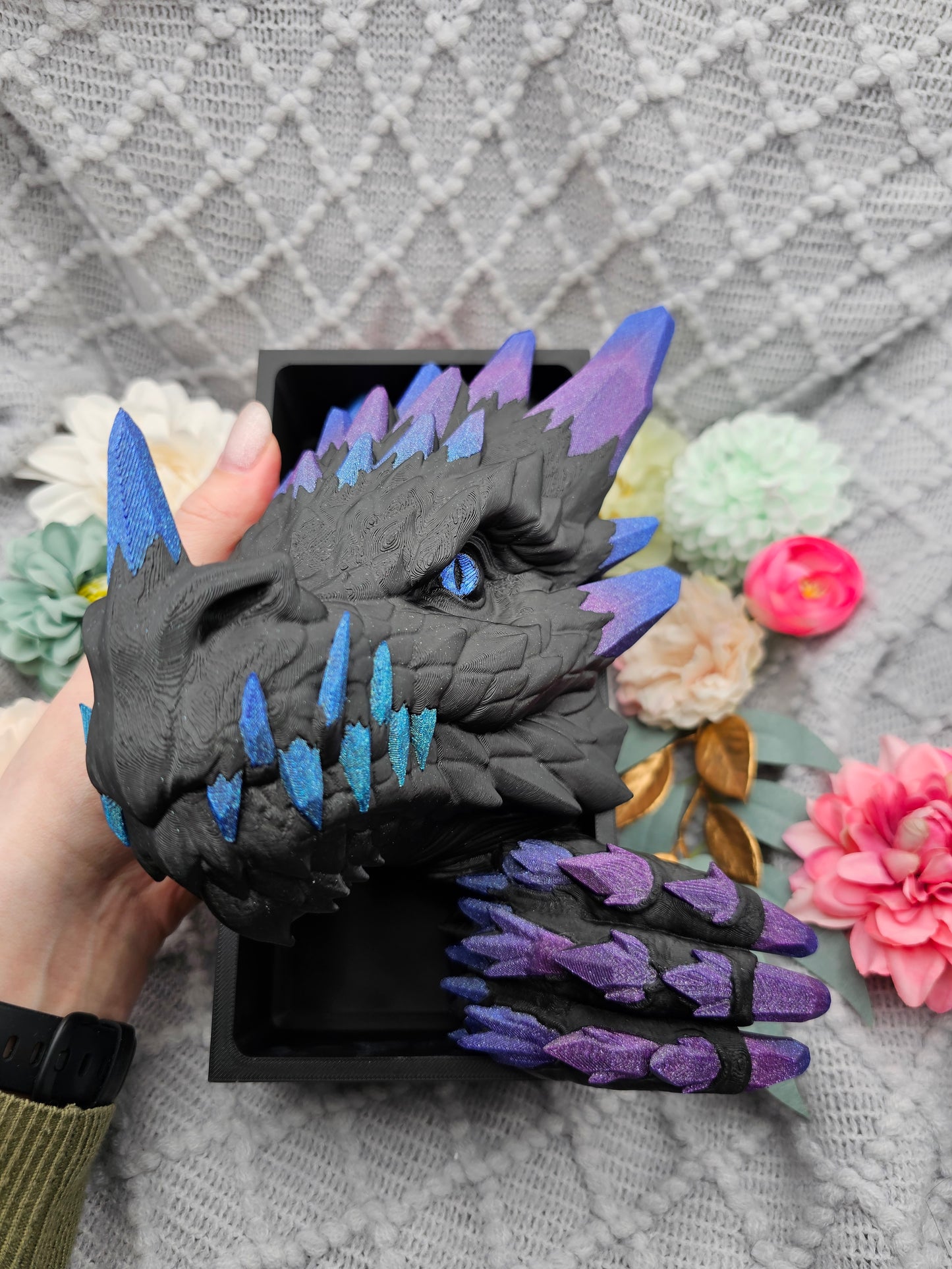 Book Nook Crystal Dragon Black Galaxy | 3D Print | Bookend | Bookshelf Decoration