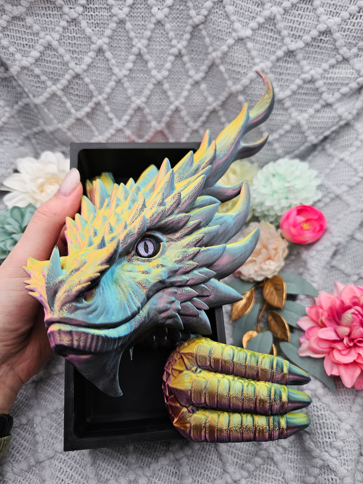 Book Nook XXL Kochenwächterdrache Multicolor glossy Set/Single | 3D Print | Bookend | Bookshelf Decoration