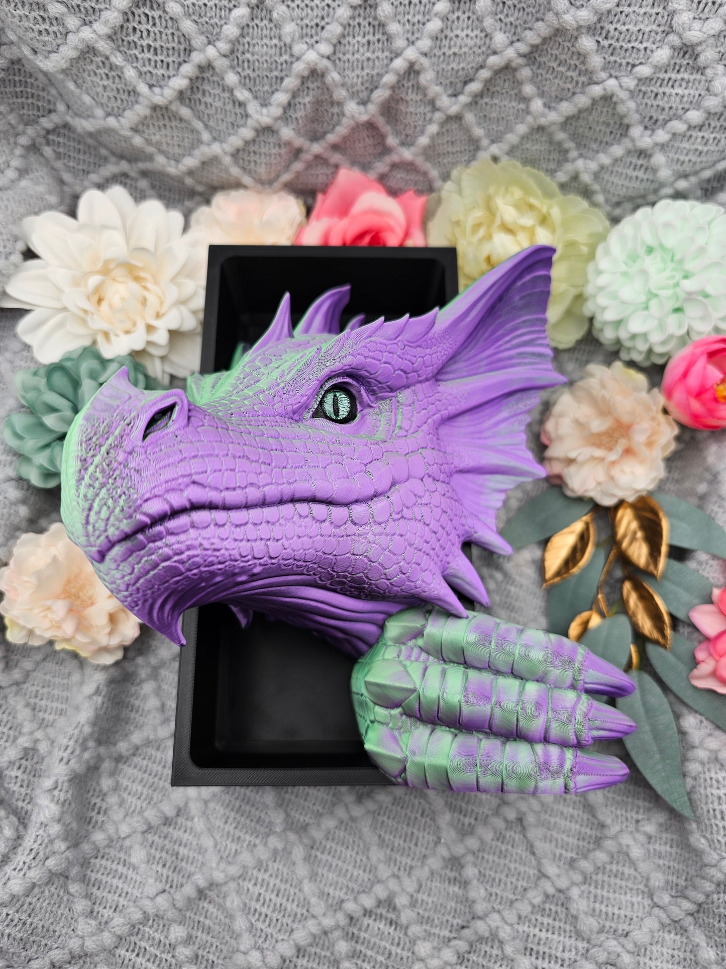 Book Nook Dragon green/purple shiny Set/Single | 3D Print | Bookend | Bookshelf Decoration