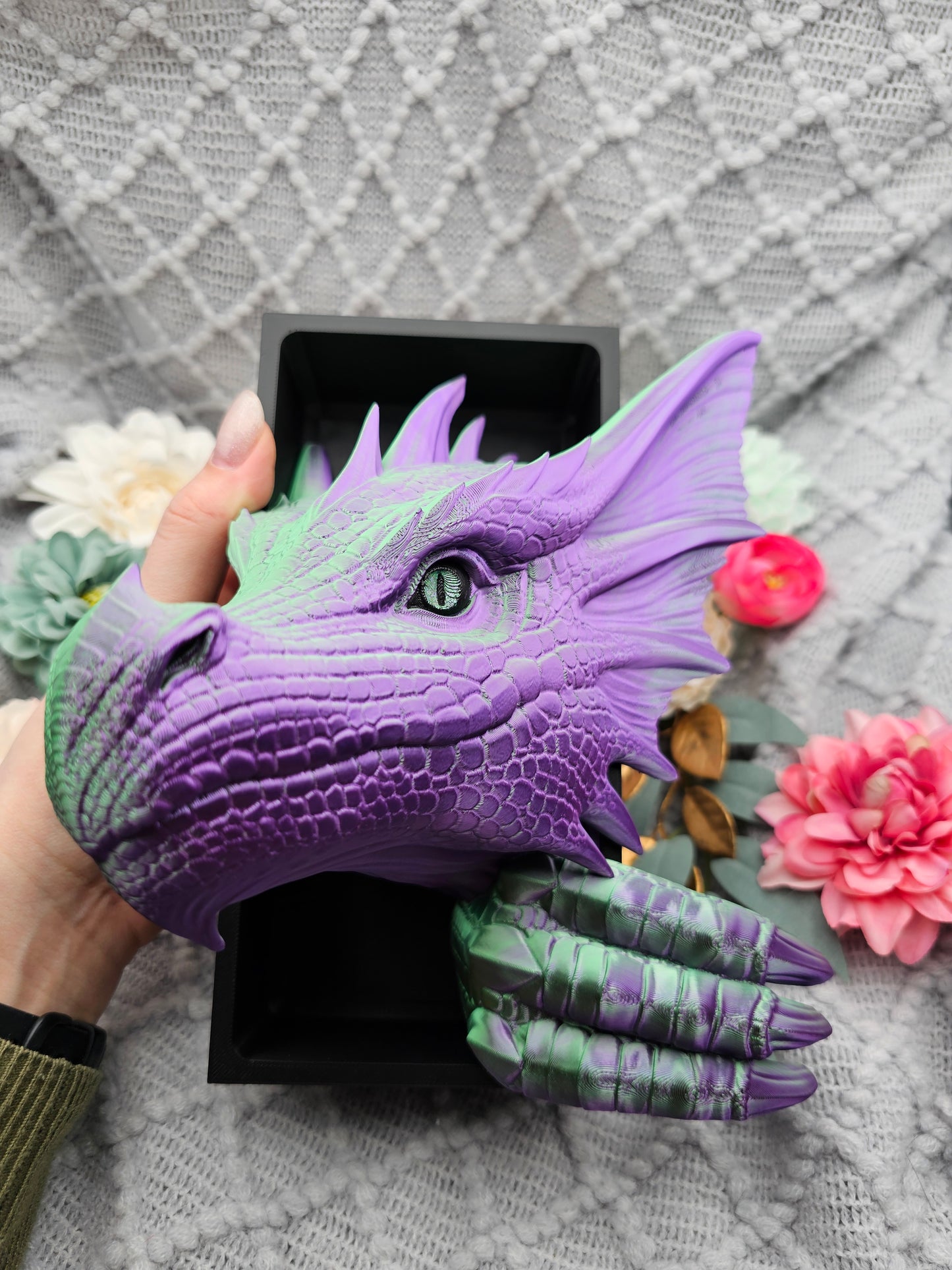 Book Nook Dragon green/purple shiny Set/Single | 3D Print | Bookend | Bookshelf Decoration