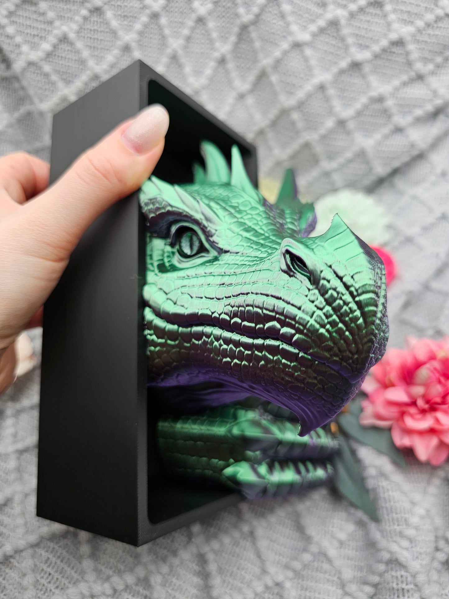 Book Nook Dragon green/purple shiny Set/Single | 3D Print | Bookend | Bookshelf Decoration