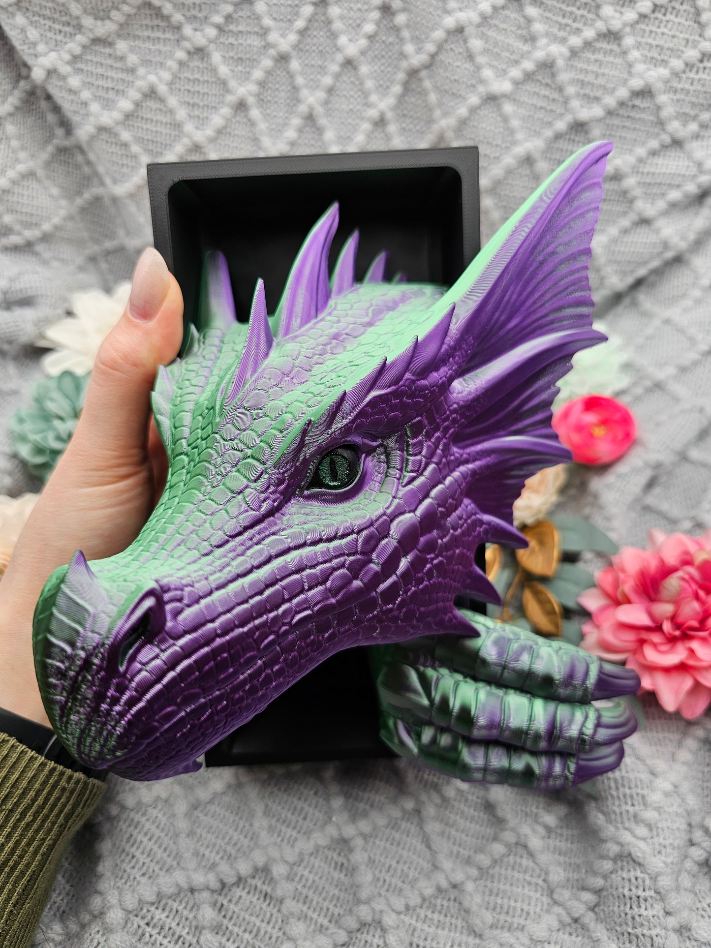 Book Nook Dragon green/purple shiny Set/Single | 3D Print | Bookend | Bookshelf Decoration