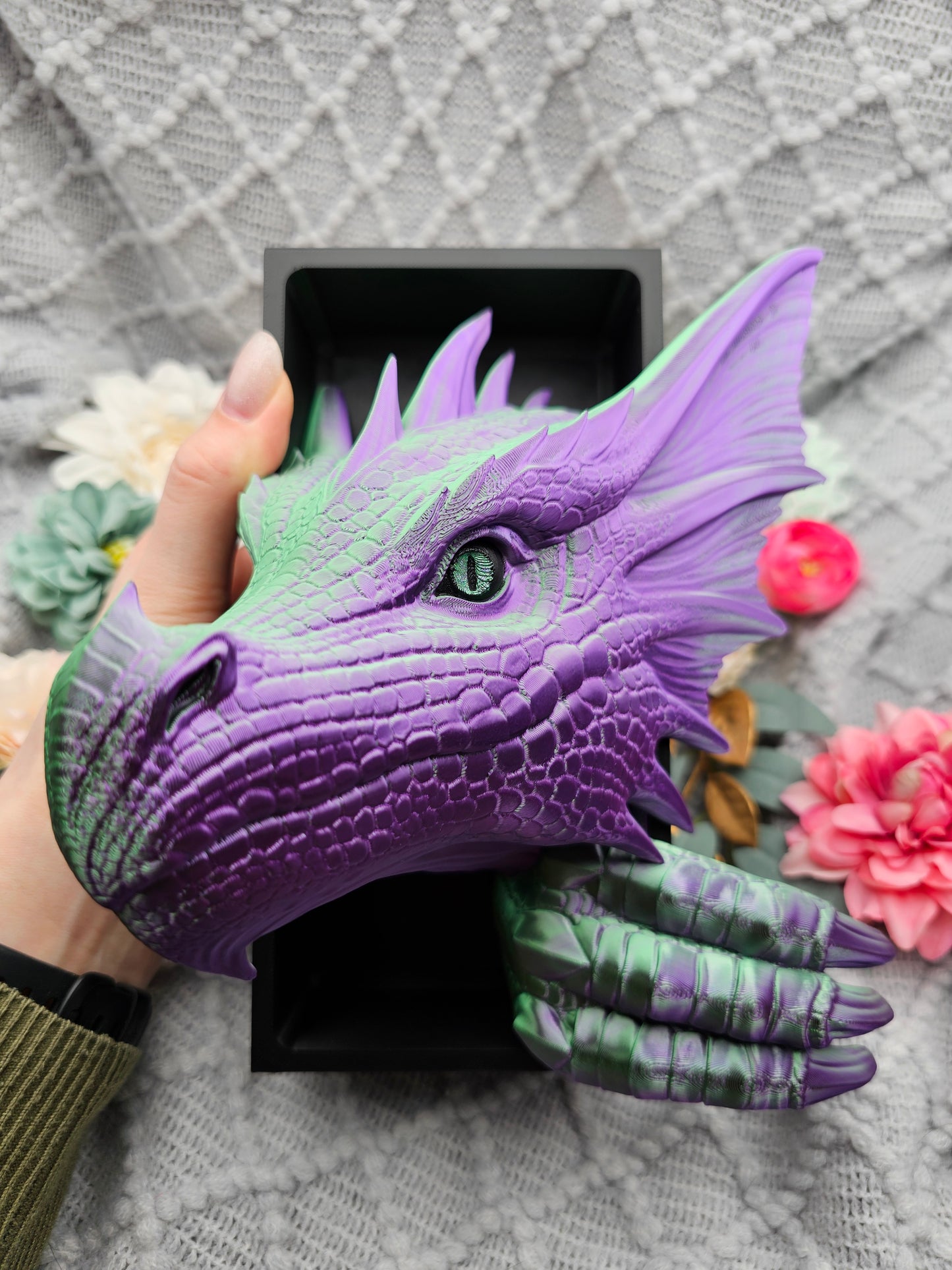 Book Nook Dragon green/purple shiny Set/Single | 3D Print | Bookend | Bookshelf Decoration