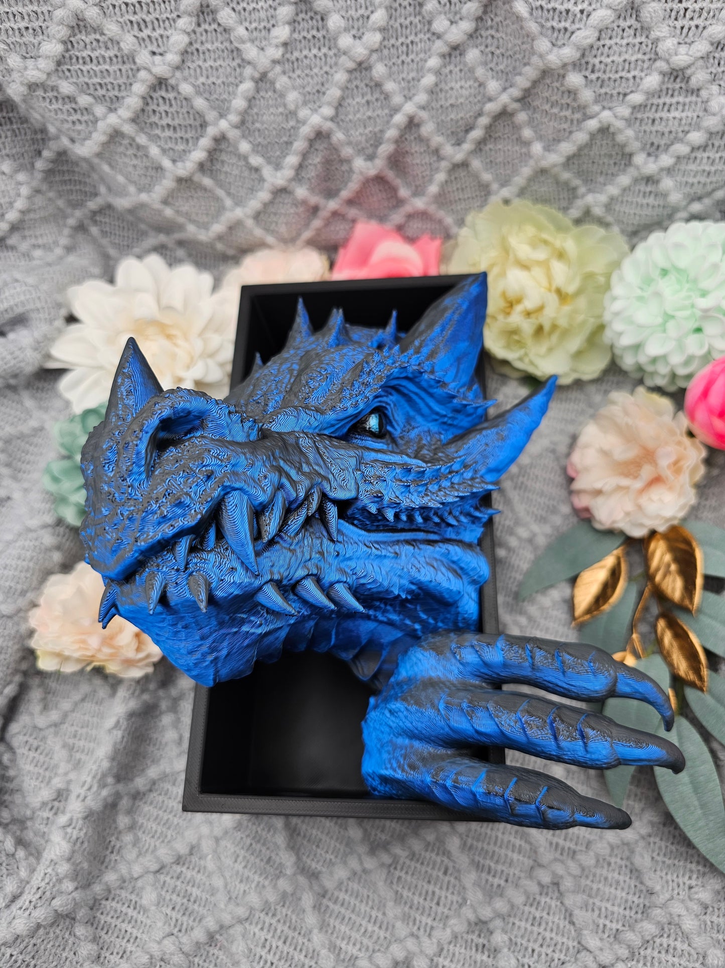 Book Nook Drache Blau/Schwarz glänzend Set/Einzeln | 3D Druck | Buchstütze | Dekoration Bücherregal
