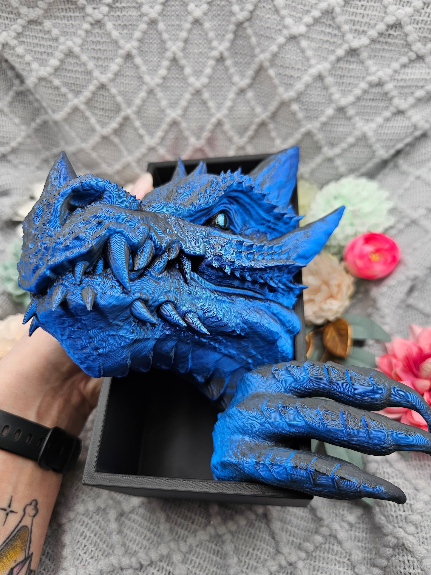 Book Nook Drache Blau/Schwarz glänzend Set/Einzeln | 3D Druck | Buchstütze | Dekoration Bücherregal