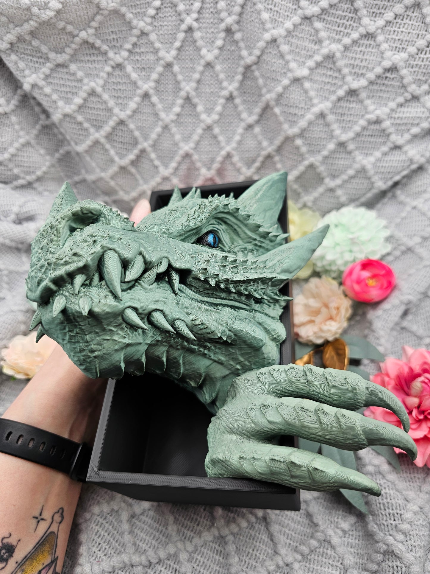 Book Nook Drache Grün Bronze glänzend Set/Einzeln | 3D Druck | Buchstütze | Dekoration Bücherregal