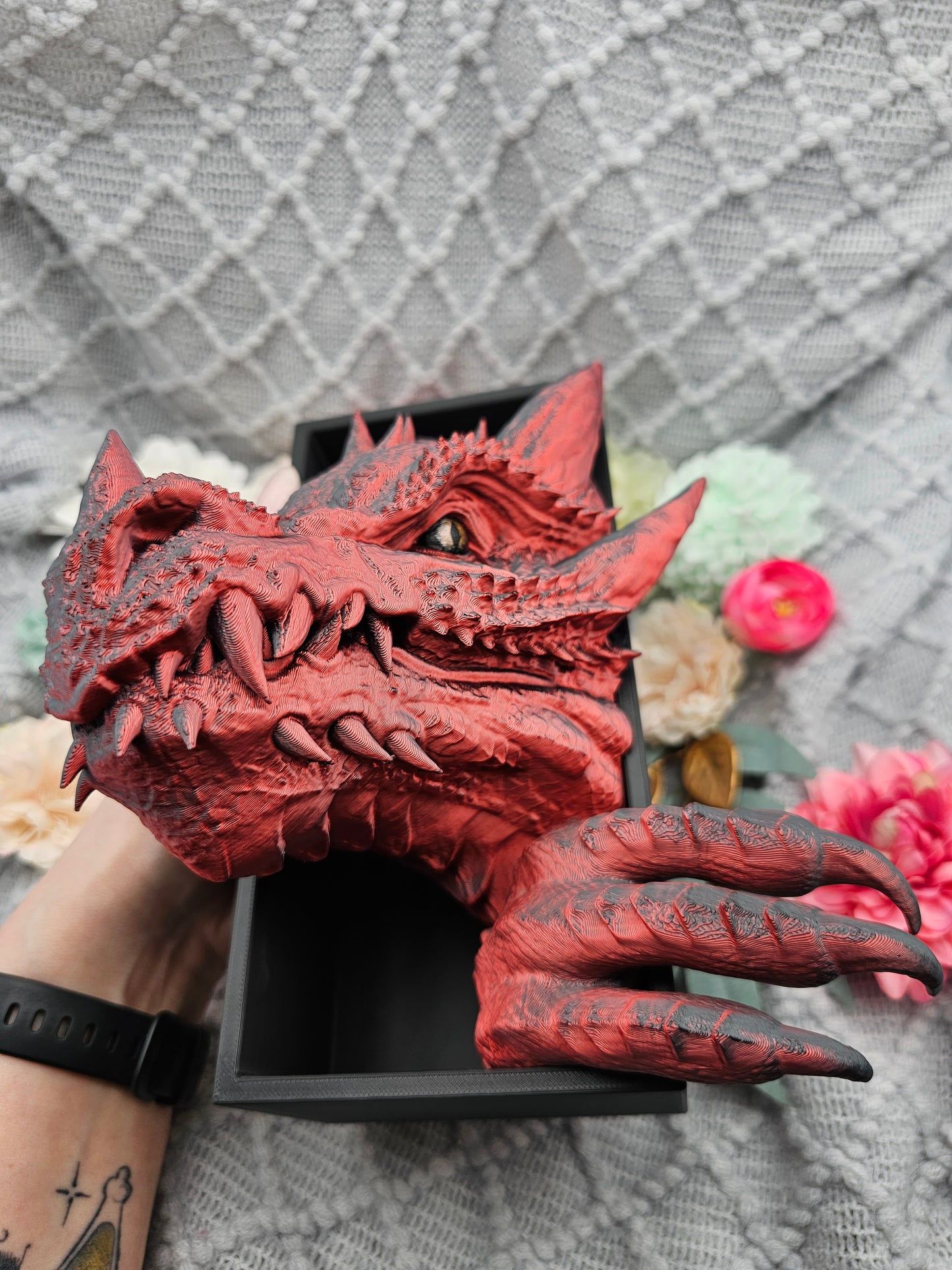 Book Nook Drache Rot/Schwarz glänzend  Set/Einzeln | 3D Druck | Buchstütze | Dekoration Bücherregal