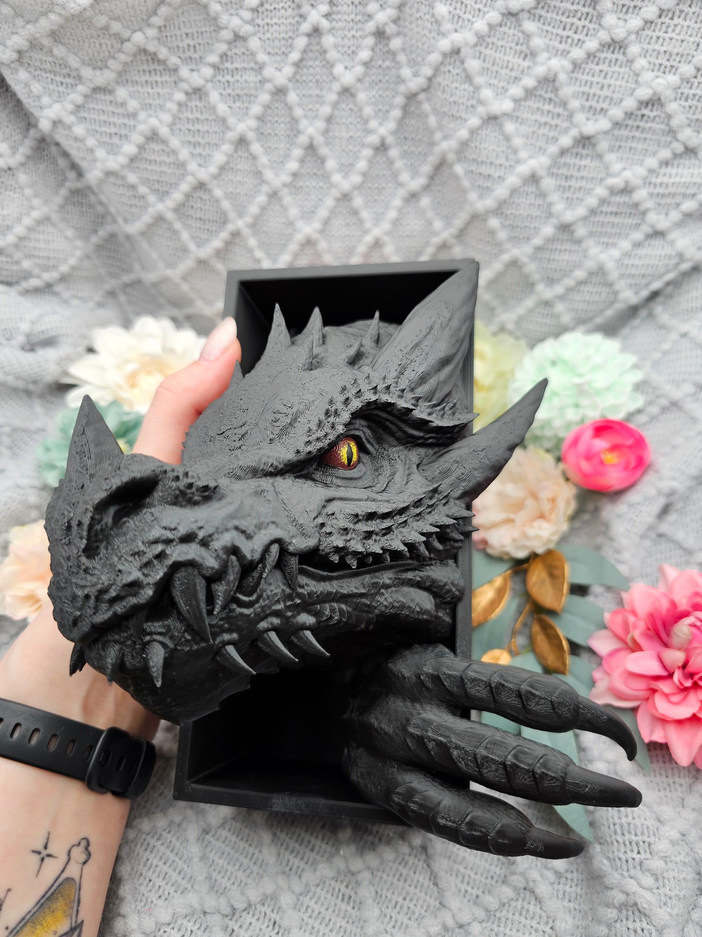 Book Nook Drache Schwarz Set/Einzeln | 3D Druck | Buchstütze | Dekoration Bücherregal