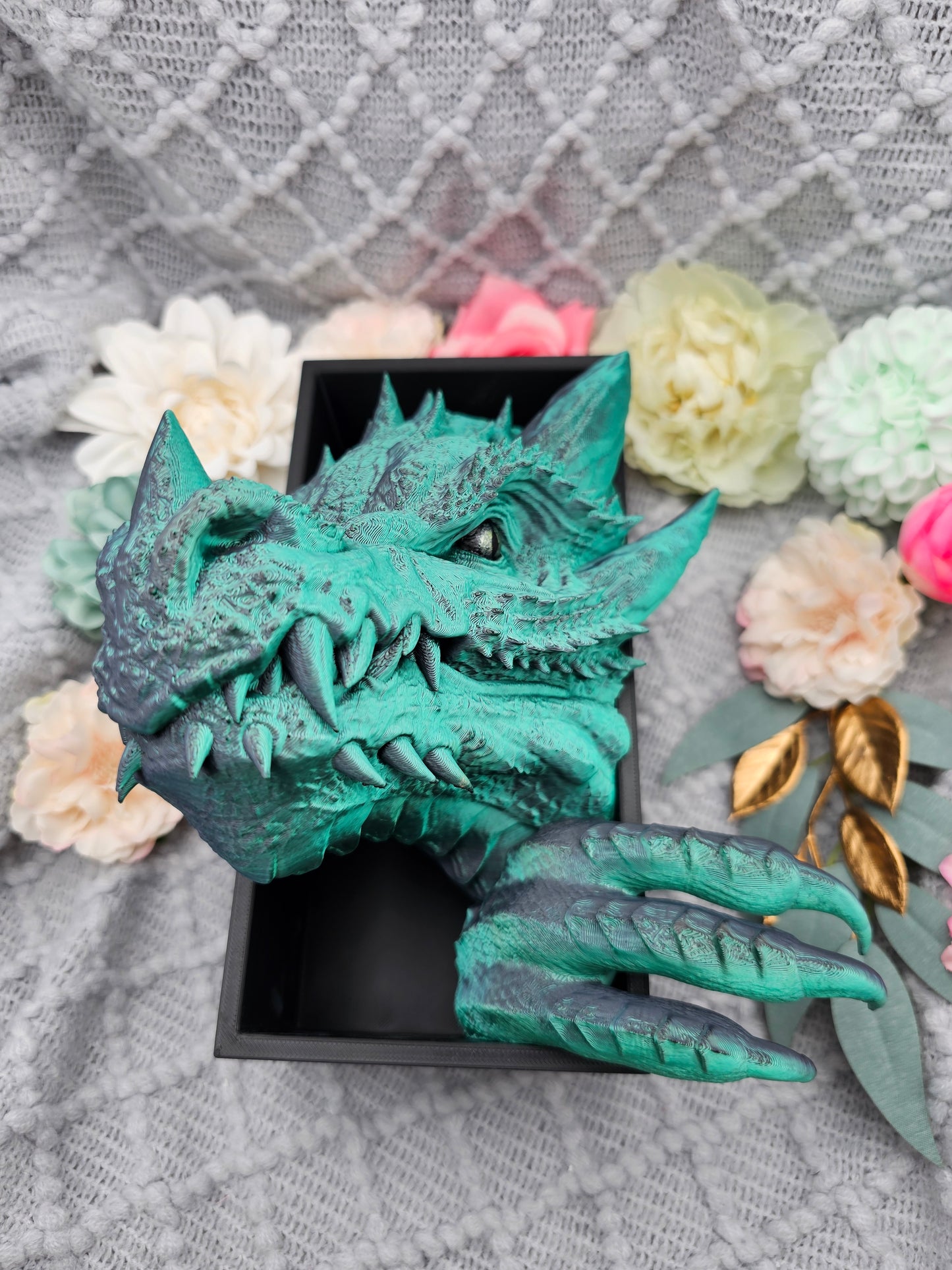 Book Nook Drache Grün/Schwarz glänzend Set/Einzeln | 3D Druck | Buchstütze | Dekoration Bücherregal