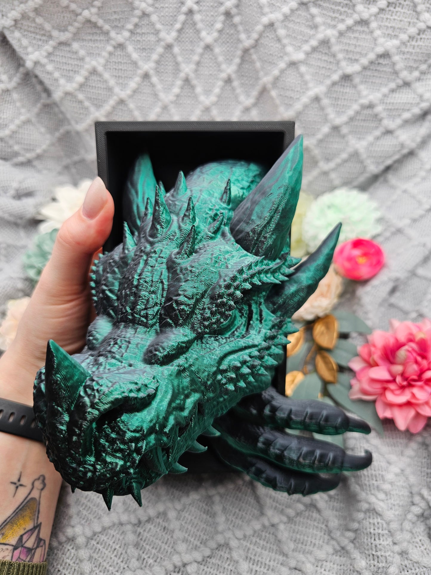 Book Nook Drache Grün/Schwarz glänzend Set/Einzeln | 3D Druck | Buchstütze | Dekoration Bücherregal