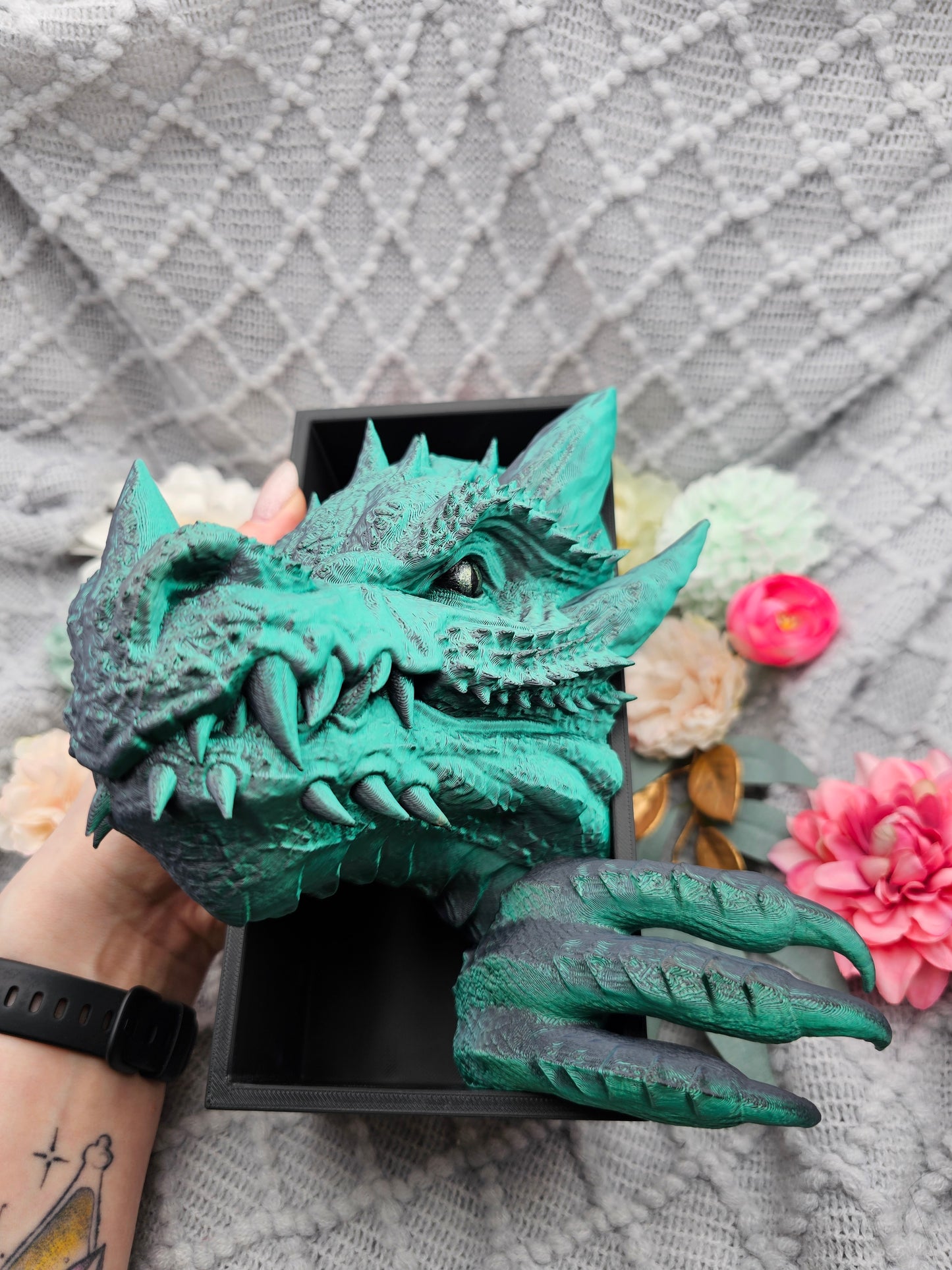 Book Nook Drache Grün/Schwarz glänzend Set/Einzeln | 3D Druck | Buchstütze | Dekoration Bücherregal