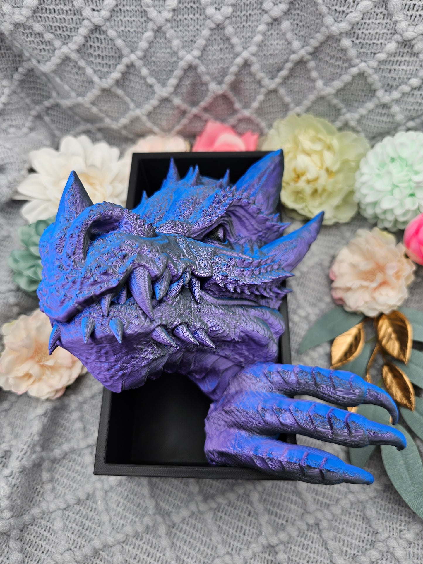 Book Nook Drache Blau/Lila/Schwarz  Set/Einzeln | 3D Druck | Buchstütze | Dekoration Bücherregal