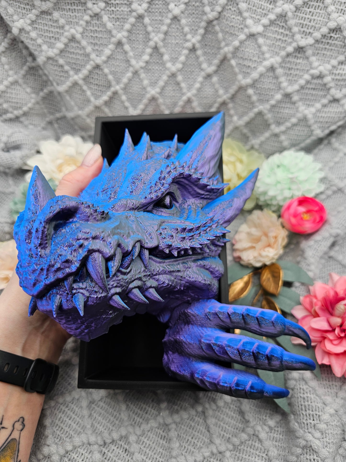 Book Nook Drache Blau/Lila/Schwarz  Set/Einzeln | 3D Druck | Buchstütze | Dekoration Bücherregal