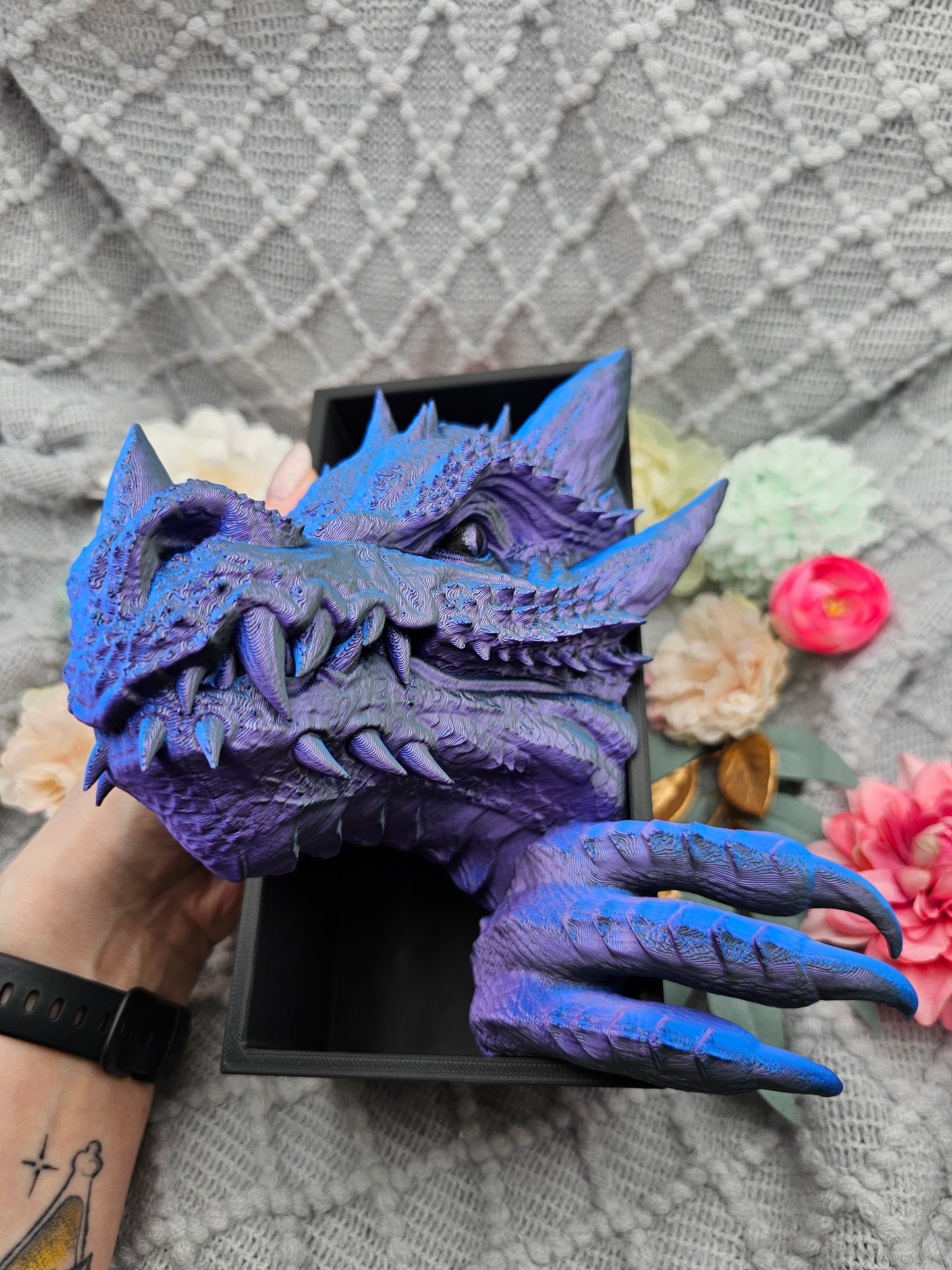 Book Nook Drache Blau/Lila/Schwarz  Set/Einzeln | 3D Druck | Buchstütze | Dekoration Bücherregal