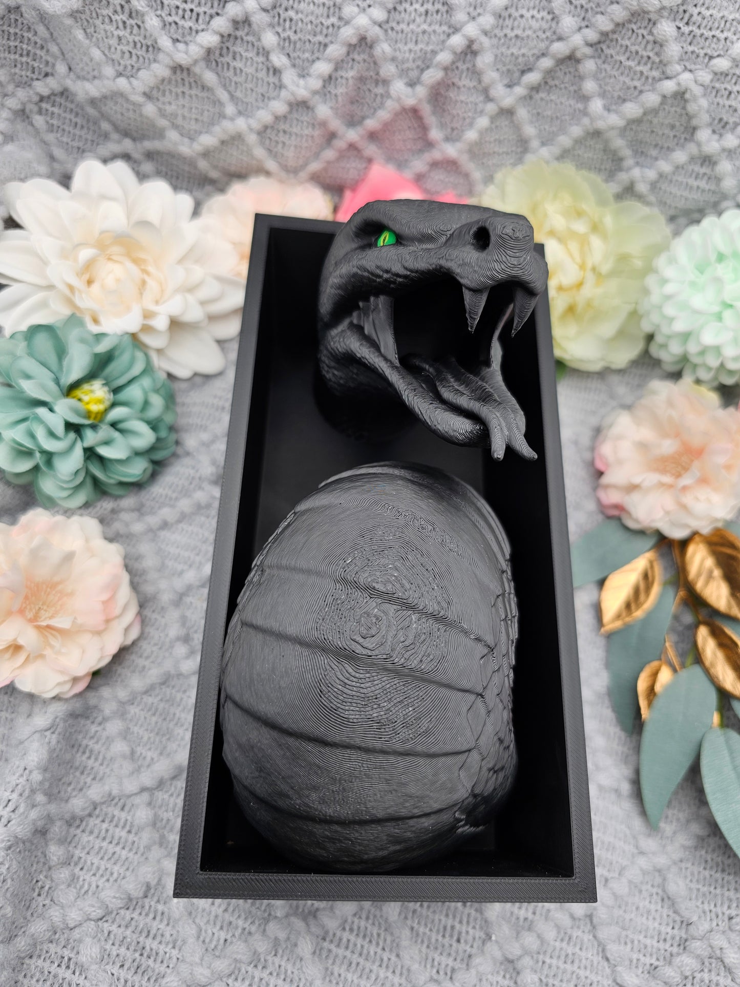 Book Nook Schlange Schwarz | 3D Druck | Buchstütze | Dekoration Bücherregal