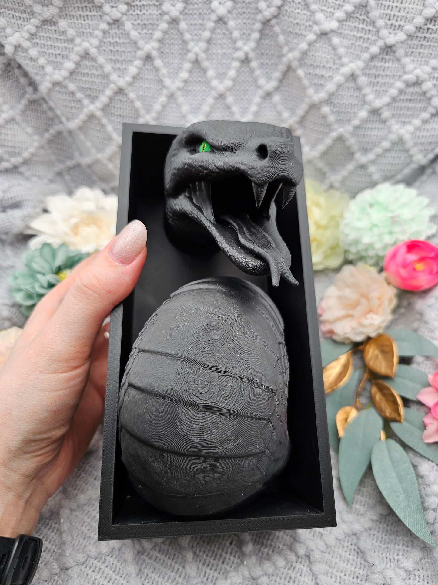 Book Nook Schlange Schwarz | 3D Druck | Buchstütze | Dekoration Bücherregal