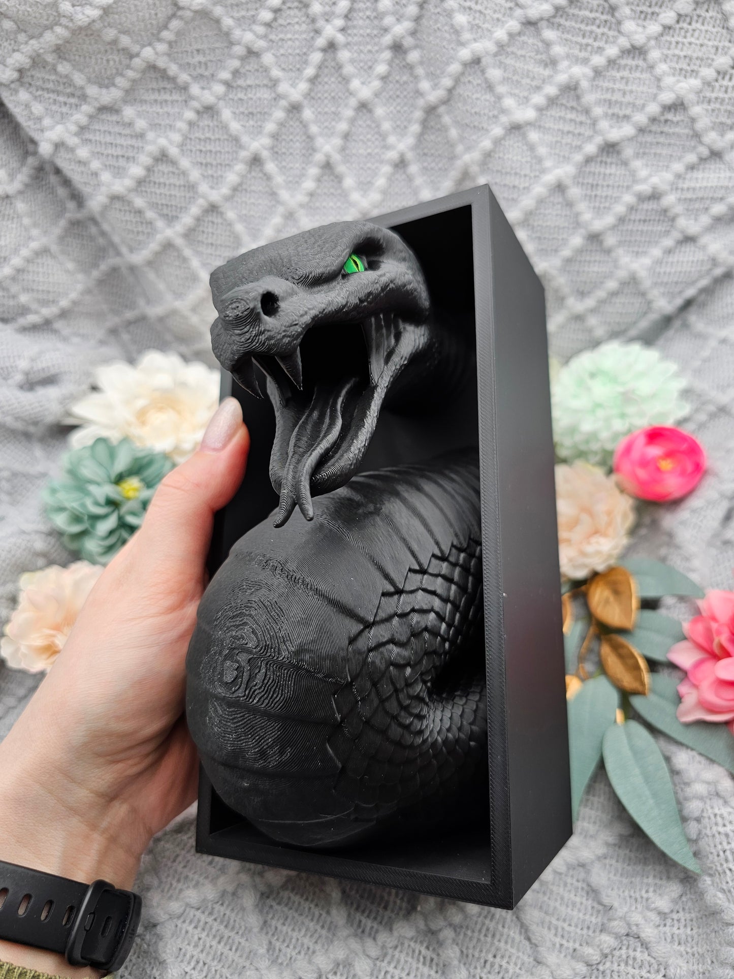 Book Nook Schlange Schwarz | 3D Druck | Buchstütze | Dekoration Bücherregal